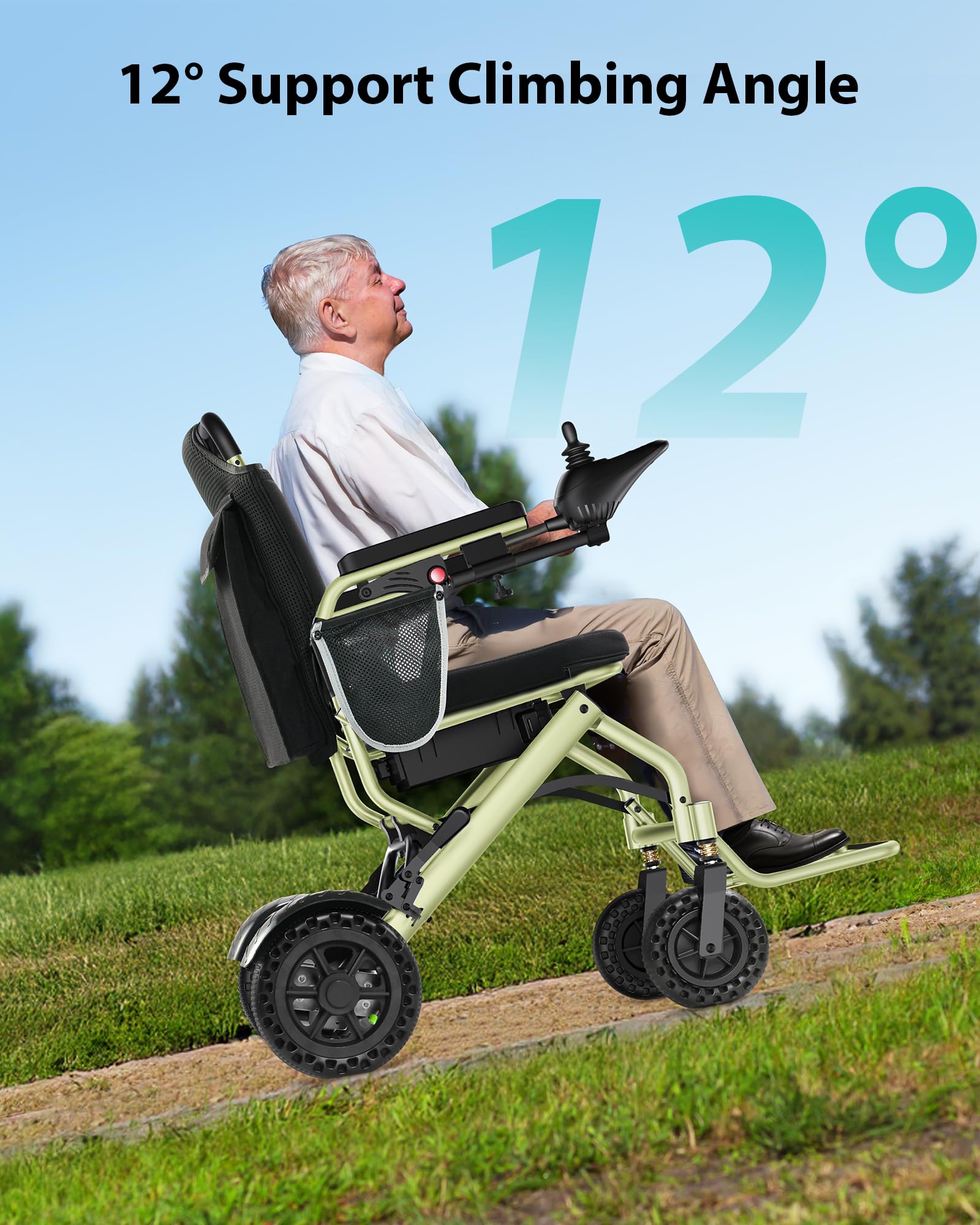 Fauteuil Roulant Électrique Pliable 15 kg, Autonomie 24 km, Charge Max 150 kg, Moteur 360 W, Léger et Compact, pour Adultes et Personnes Âgées, Voyage en Avion, Frein Électromagnétique