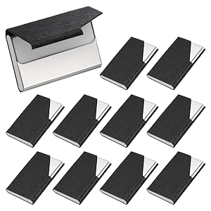 PATIKIL 10Pcs Professional Business Card Holder Case Luxury PU Leather Stainless Steel Name Card Credit Card Holder for
