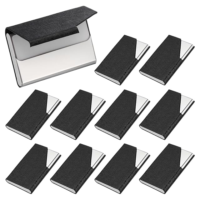PATIKIL 10Pcs Professional Business Card Holder Case Luxury PU Leather Stainless Steel Name Card Credit Card Holder for