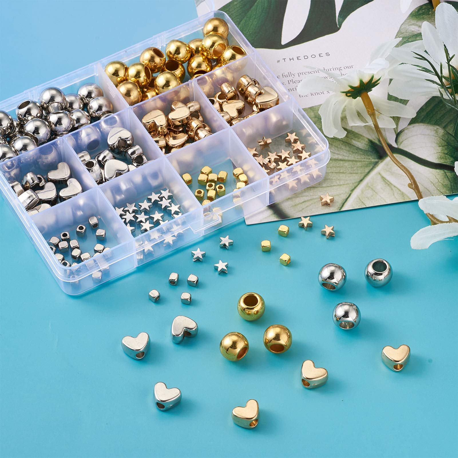 Mini perline in metallo a forma di stella, 6 pezzi, colore: oro