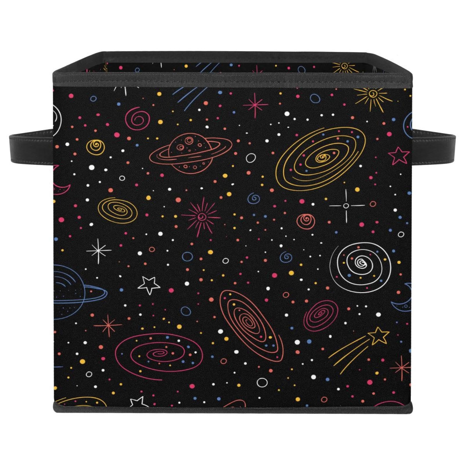 Boîte de rangement pliable cube galaxie noire en tissu pour vêtements