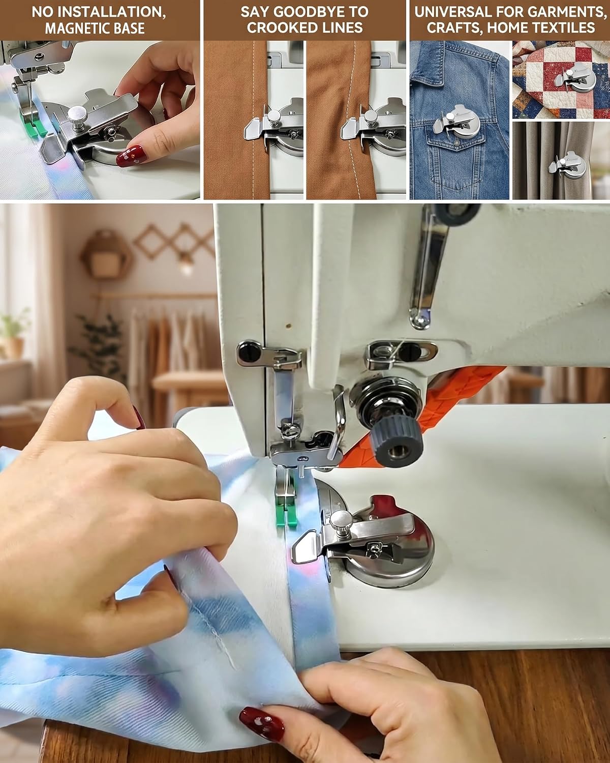 Round Magnetic Seam Guide,Adjustable Sewing Machine Straight Line Marker