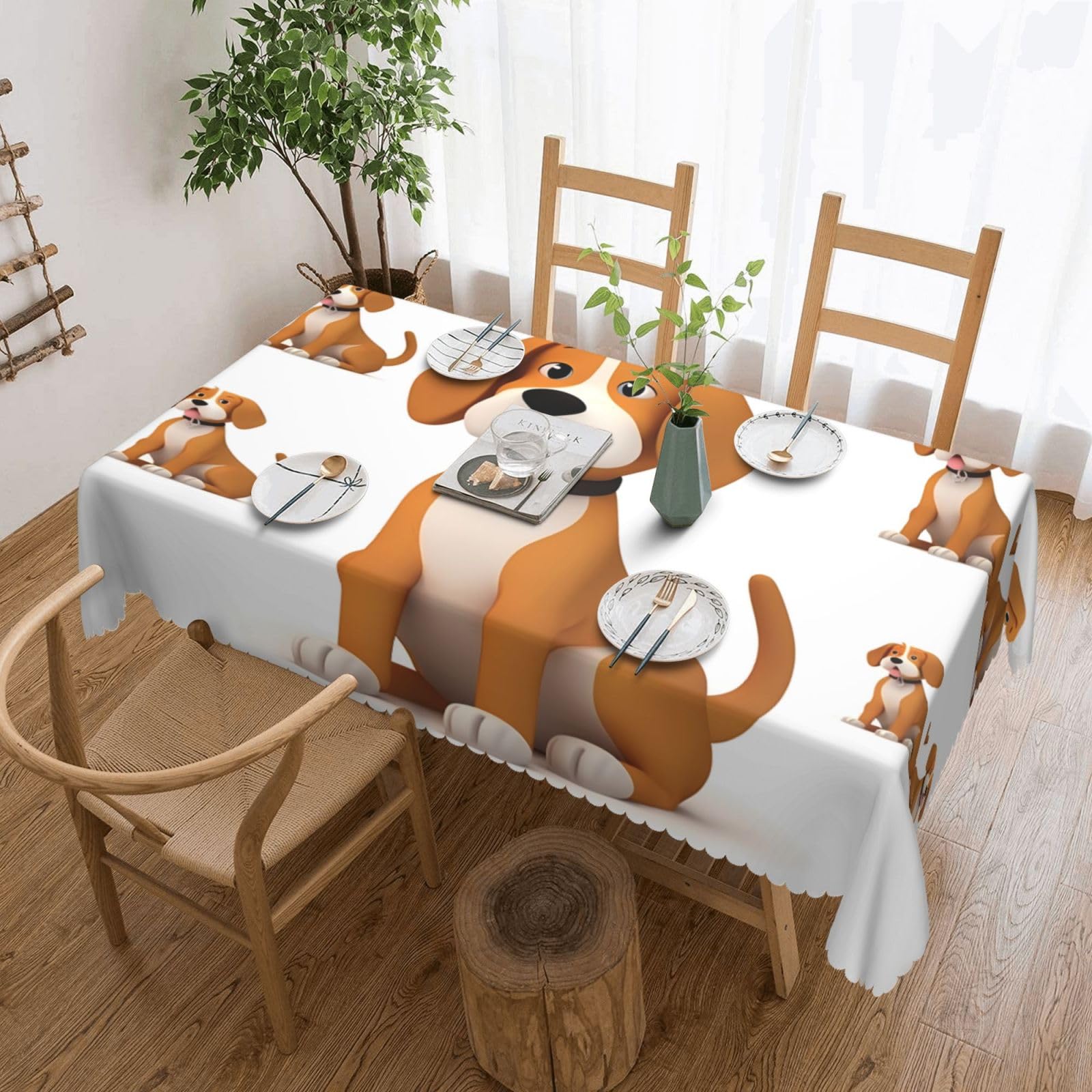 Nappe rectangulaire imprimé chien au toucher doux pour table 183cm