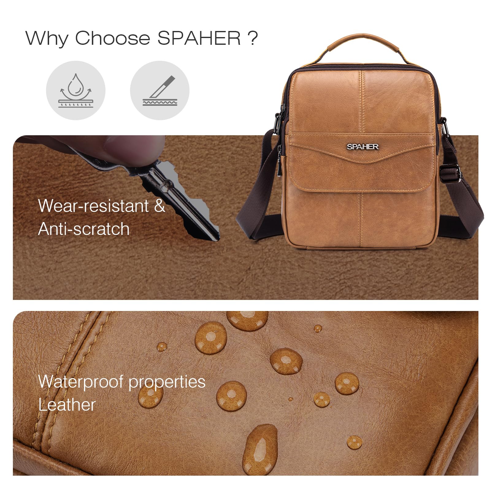 SPAHER Bandolera Hombre Piel Grande Bolso Caballero Bandolera Cuero para iPad 11 Pulgadas Bolsos Hombre Bandolera Piel Bolso de Cuero Mariconeras Hombres Man Bag