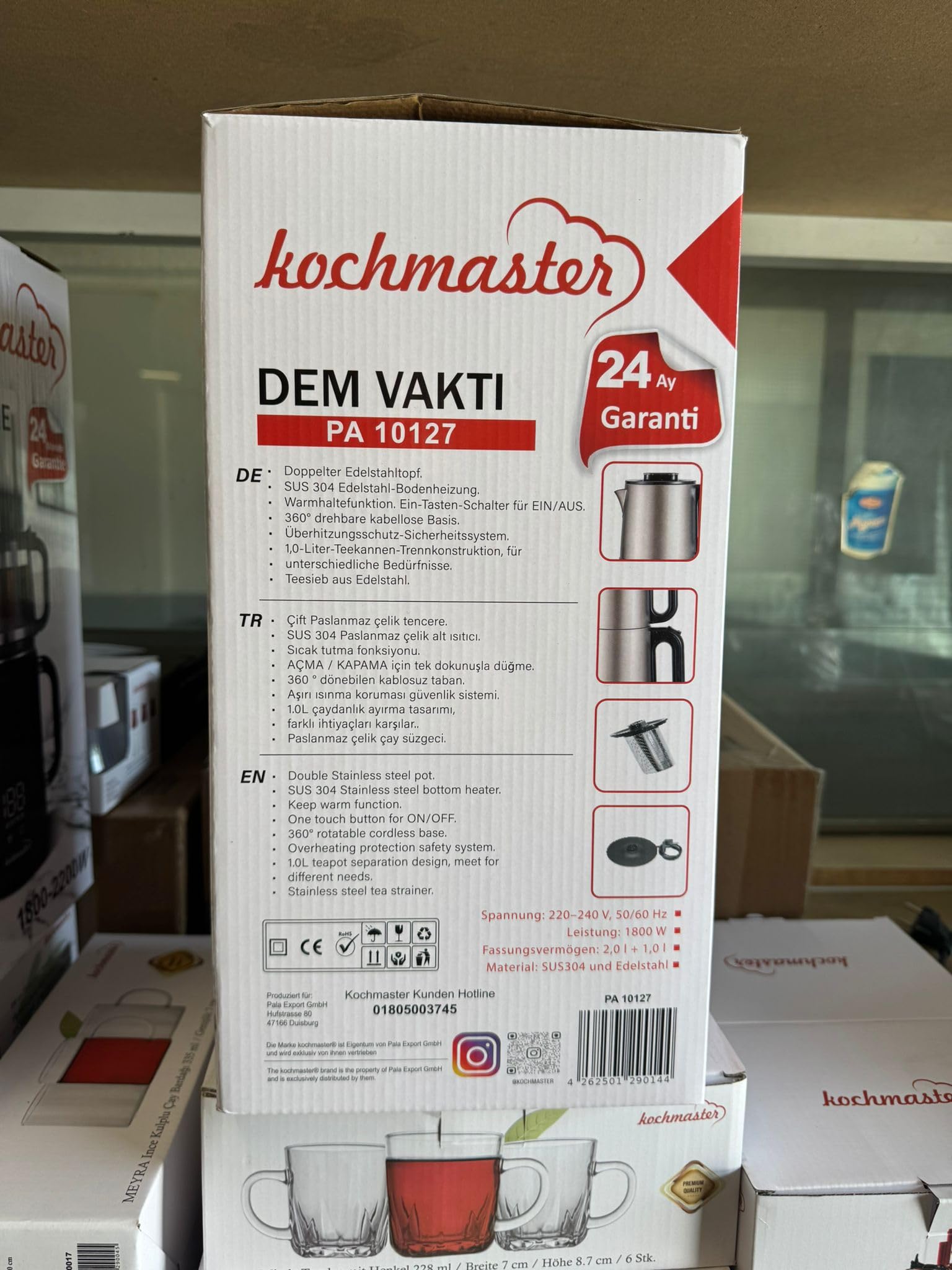 Dem Vakti Teekocher – 2,0L + 1,0L, 1800W, Edelstahl Teemaschine, Warmhaltefunktion, 360° Basis, Türkischer Teekocher