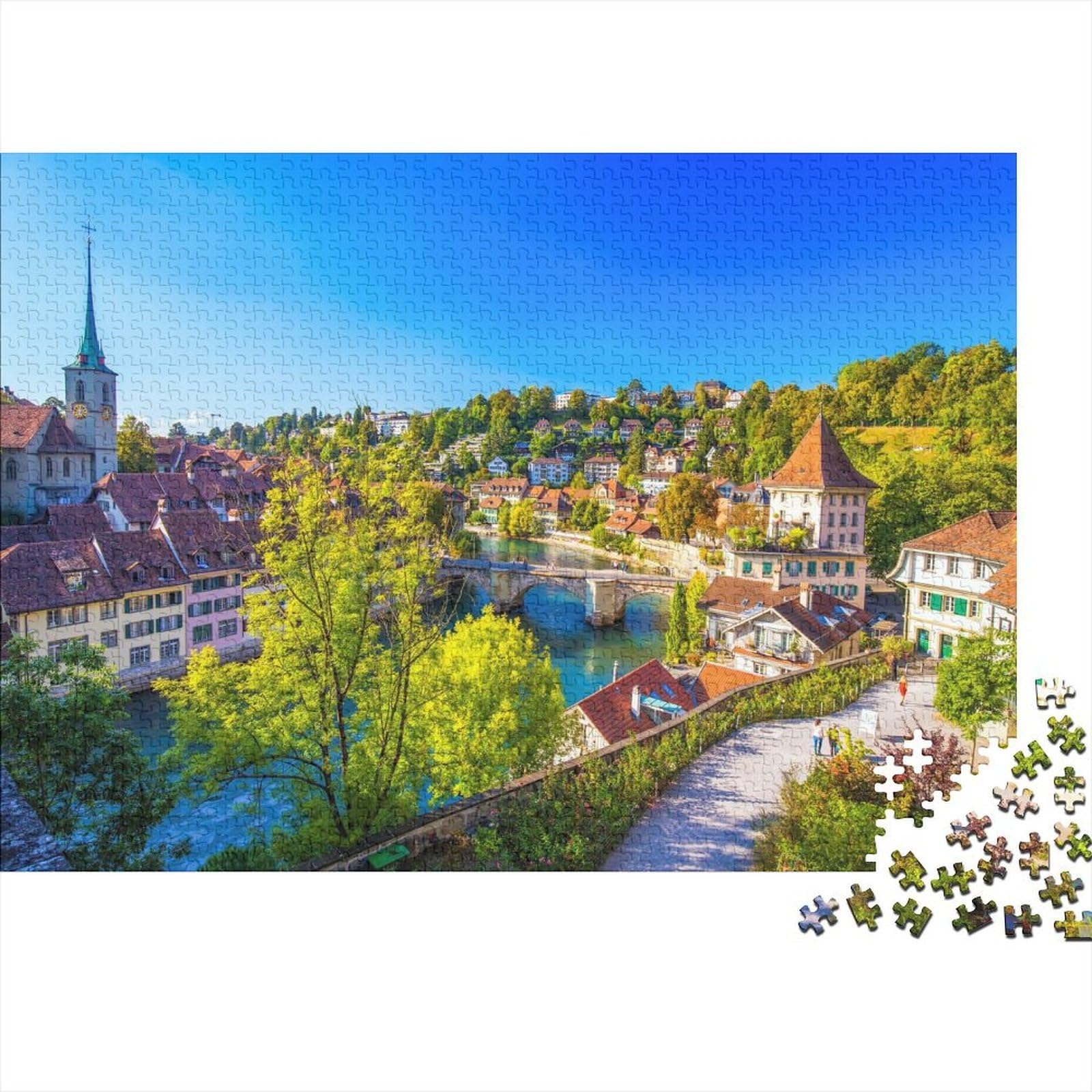 Bern Old Town Puzzles for Elderly 1000 Piece Recyclable Swiss City Jigsaw Puzzles Puzzle Game Props Impossible Hard Difficult Challenging Activity 52x38cm/1000pcs