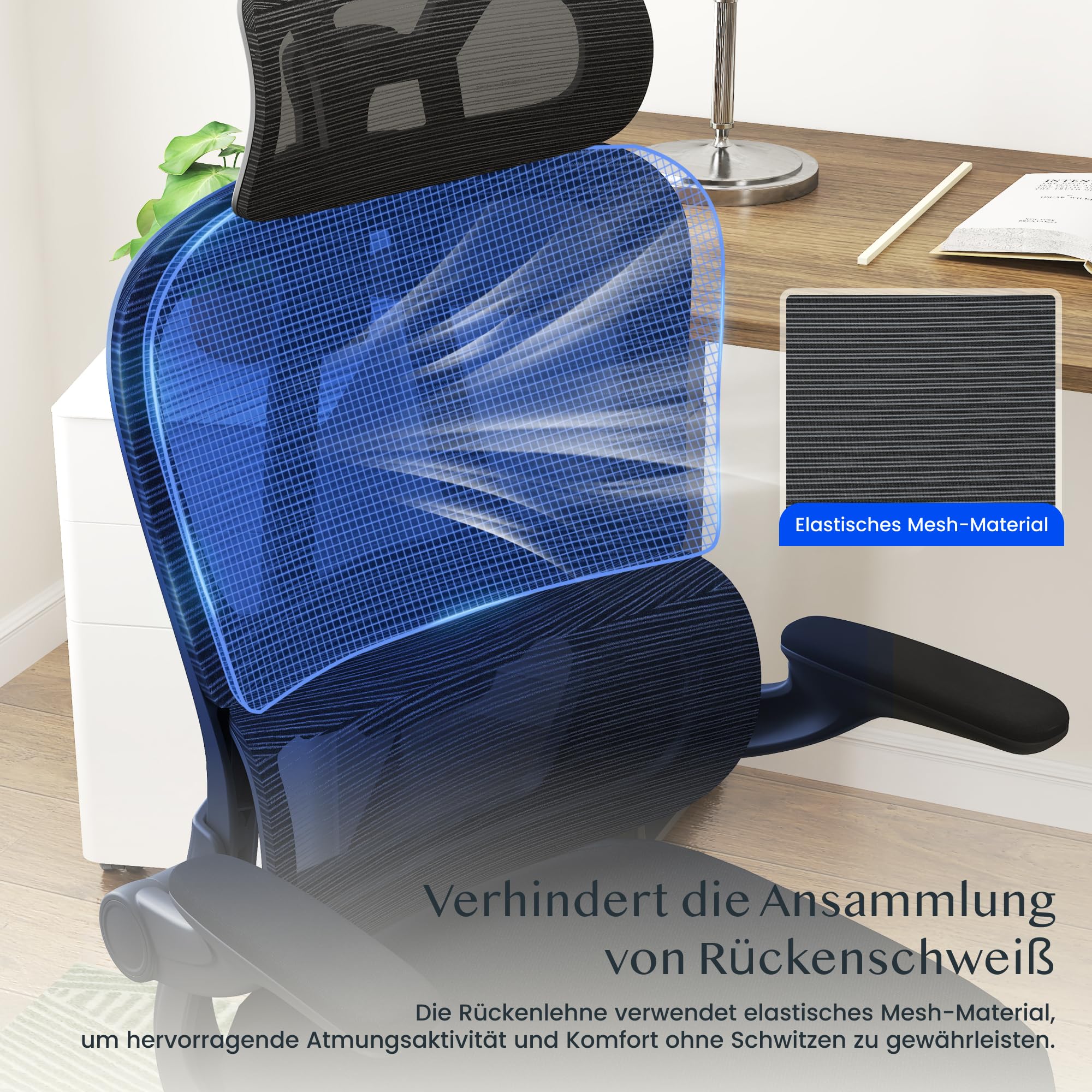 FLEXISPOT Ergonomischer Bürostuhl, Schreibtischstuhl mit 2D-Kopfstütze, Klappbare Armlehnen & Dynamische Lendenstütze, Stuhl mit 120° Wippfunktion für Homeoffice, Arbeitszimmer, Büro (Schwarz)