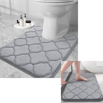 OLANLY Memory Foam Bath Rug and Toilet Rug U-Shaped, Bath Rug Size 36X24 and Toilet Rug Size 24X20 in Grey, 2 Item Bundle