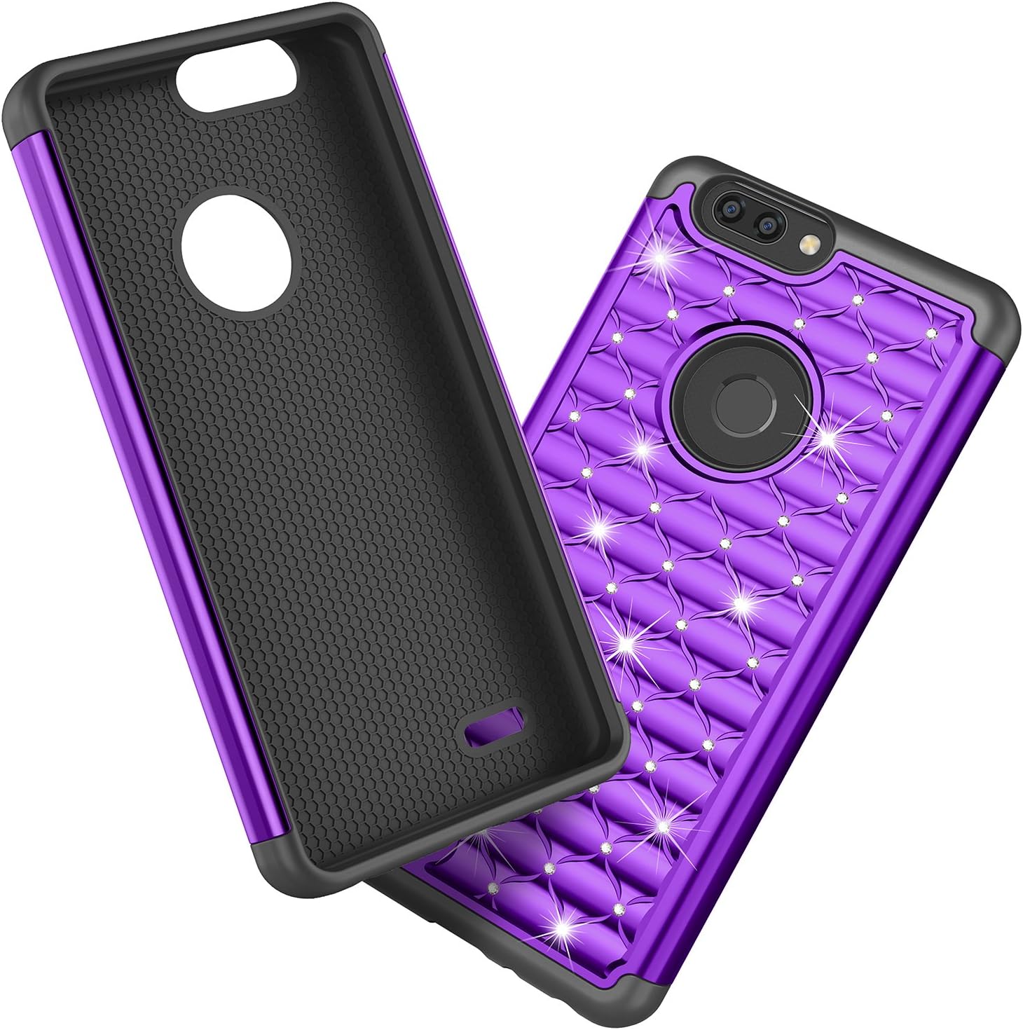 TILL for ZTE Blade Z Max Case, ZTE Zmax Pro 2 /ZTE Sequoia Studded Rhinestone Crystal Bling Diamond Sparkly Luxury Shock Absorbing Hybrid Defender Rugged Slim Glitter Case Cover for Girls -Purple