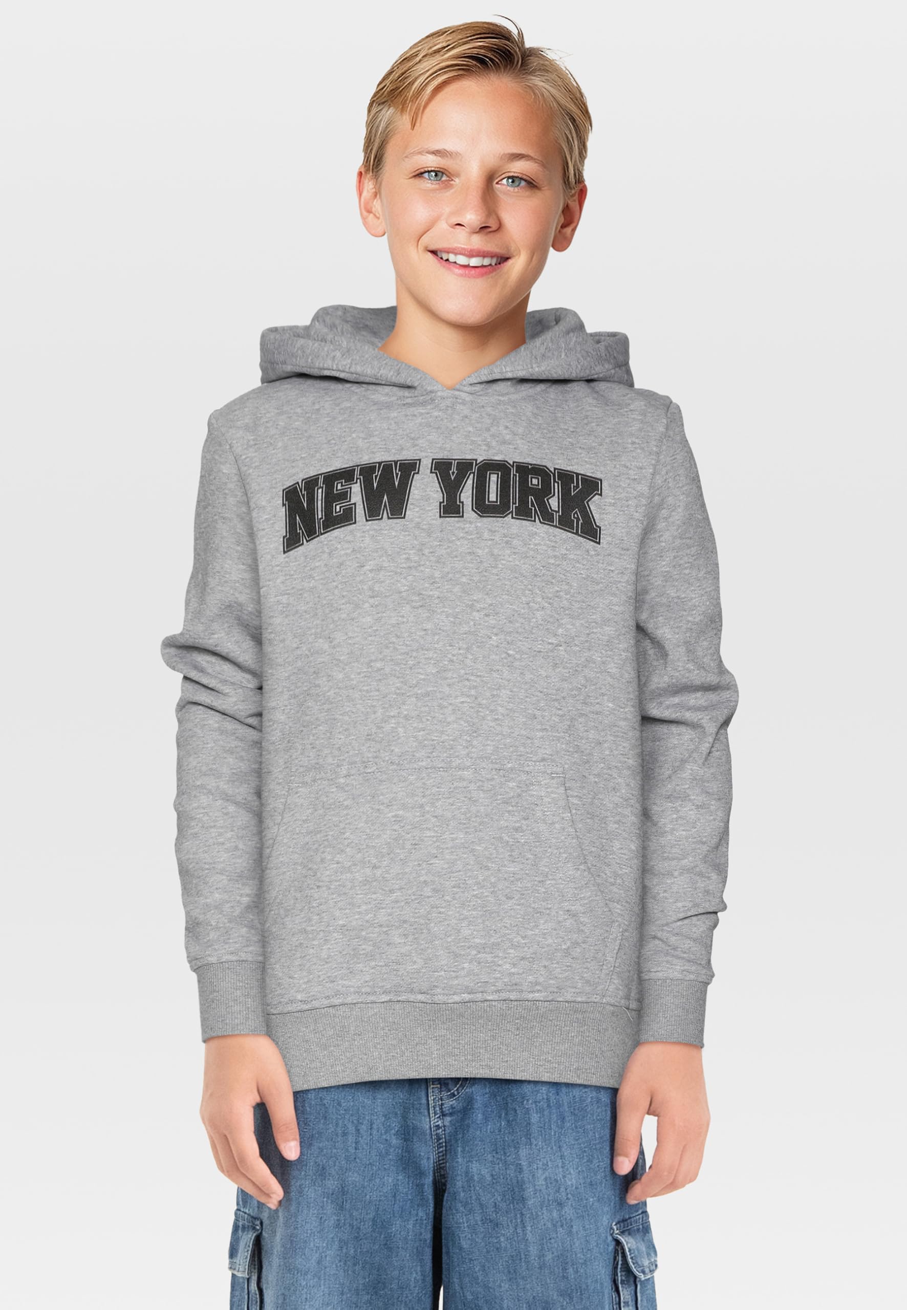 Urban Classics Chłopięca bluza z kapturem Uck7908a-2-pak - Langarm-Los Angeles & New York bluza z kapturem, czarna + wrzosowa szara, 158-164, Czarny + szary wrzos, 158-164
