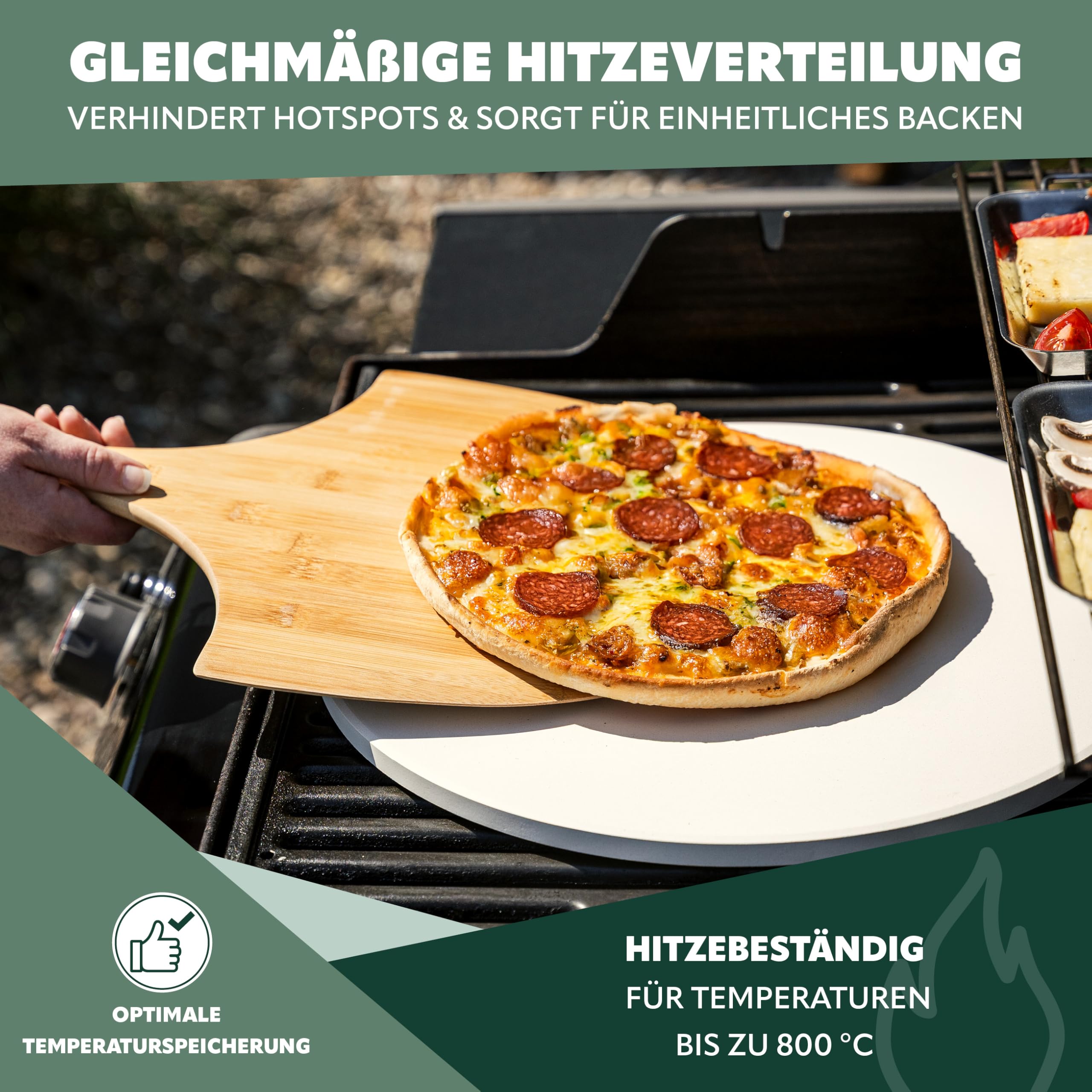 bremermann Pizzastein rund Ø 38 cm // Cordierit, 1,5 cm dick // Backstein für Ofen und Grill