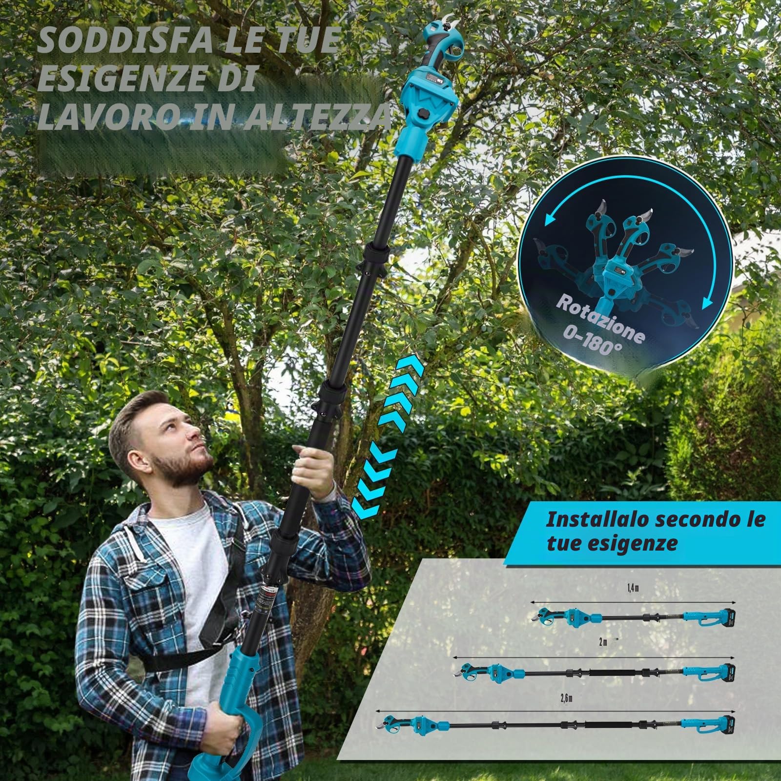 Troncarami compatibile con Makita 18 V (senza batteria), con 8.5ft asta di prolunga, diametro di taglio massimo 30 mm, display LCD, troncarami elettrici ricaricabili (con asta di prolunga)