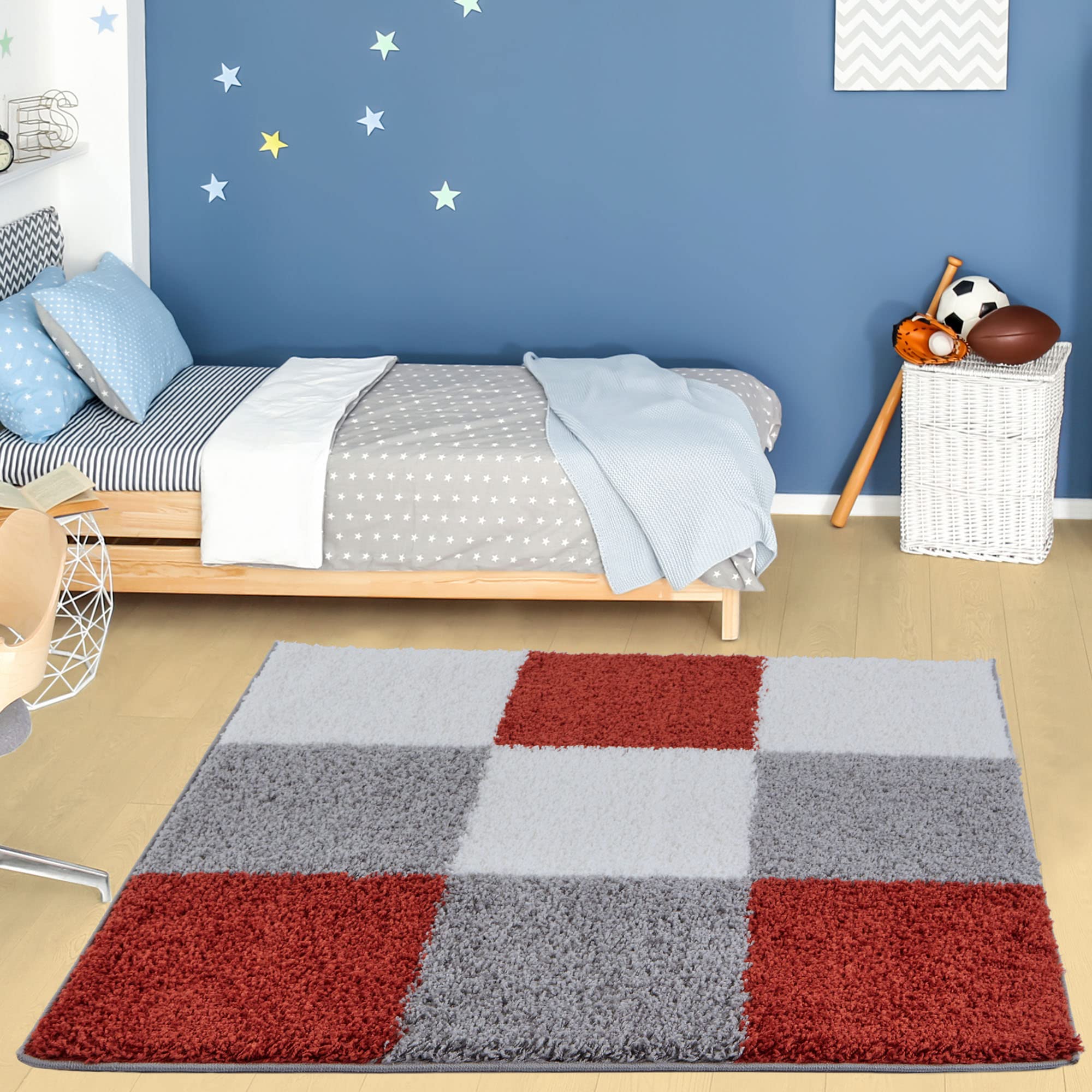 THE RUGS Terracotta Fluffy Shaggy Rug - Elegant Geometric Design 100% Polypropylene 120cm x 120cm