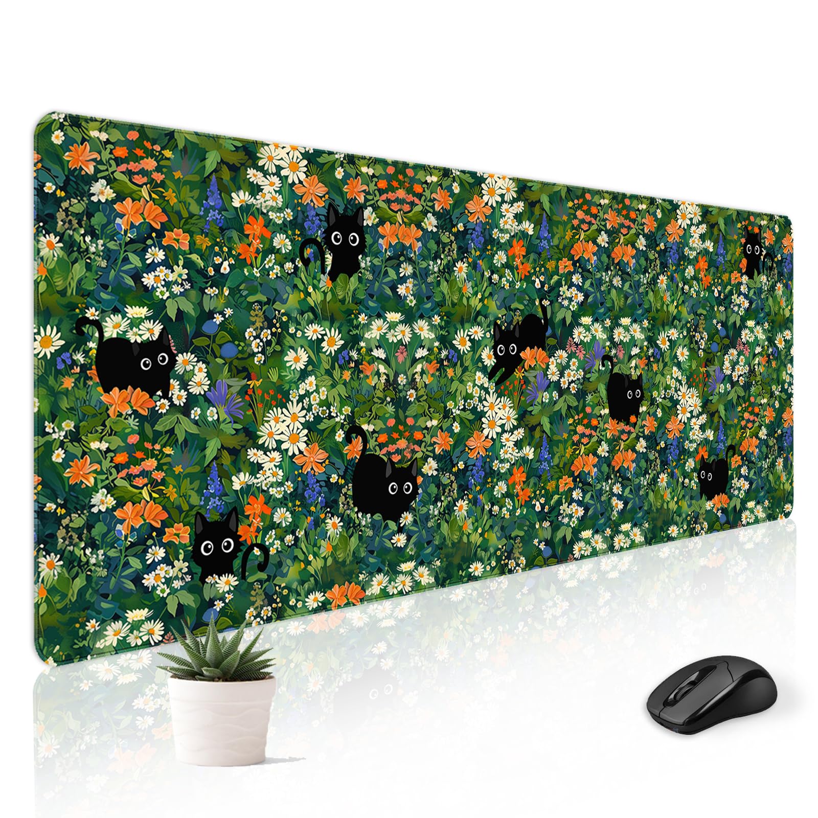 Alfombrilla de ratón para Juegos, Teclado Grande, Lindo Ordenador de Escritorio de Oficina, portátil, Gato, flawer, XXL, Largo, Gigante, Grande, Kawaii, estético, Femenino, Bonito, diseño