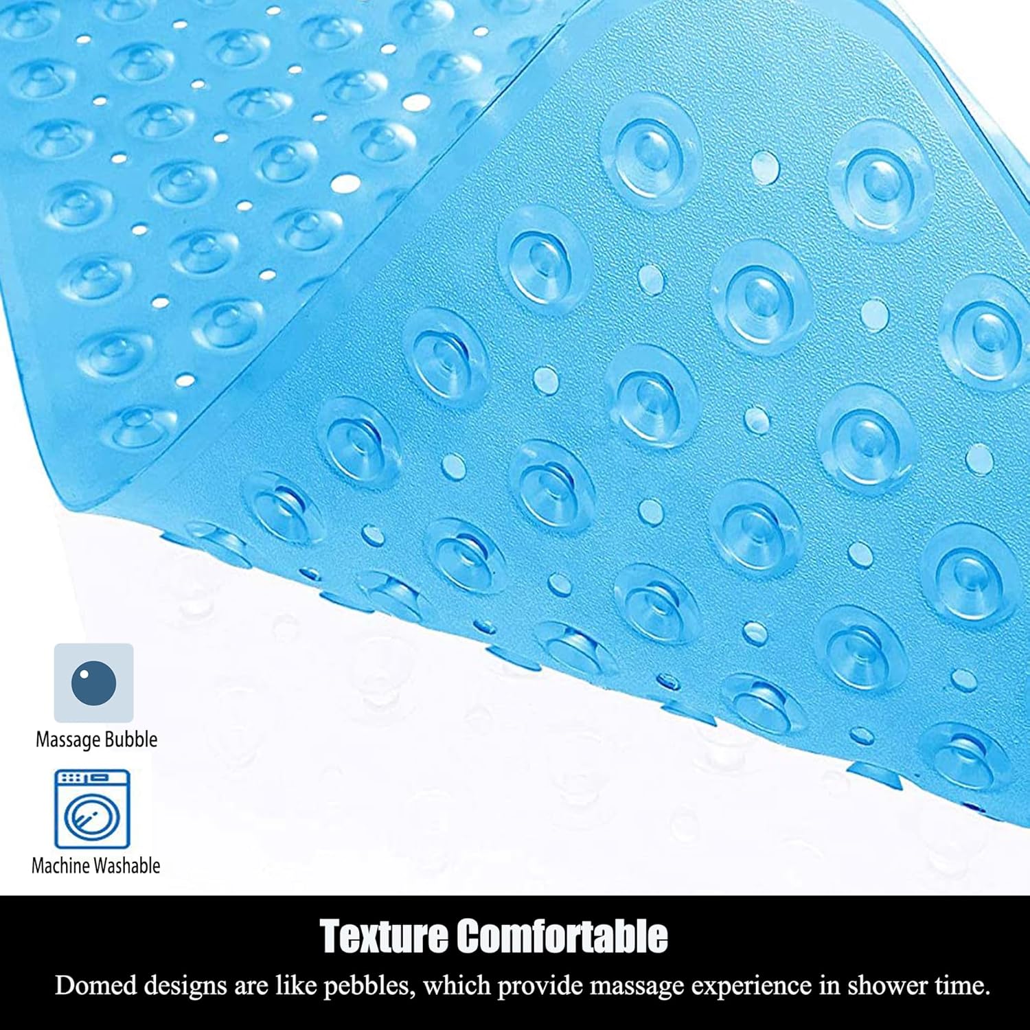 Bathtub and Shower Mats, 28 x 15 Inch Non-Slip Bath Mat, Machine Washable Bath Tub Mat with Suction Cups & Drain Holes for Bathroom, Clear Blue - Image 5