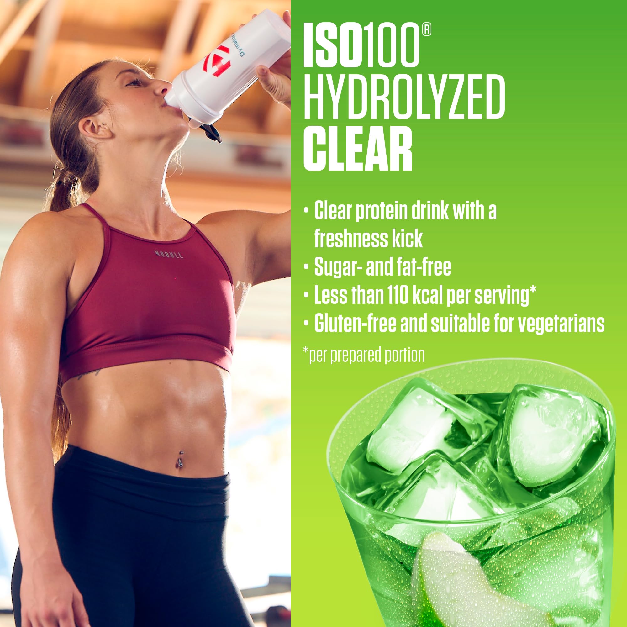 Dymatize ISO 100 Hydrolyzed Clear Green Apple 900g Proteine del siero di latte chiare in polvere idrolizzate e isolate
