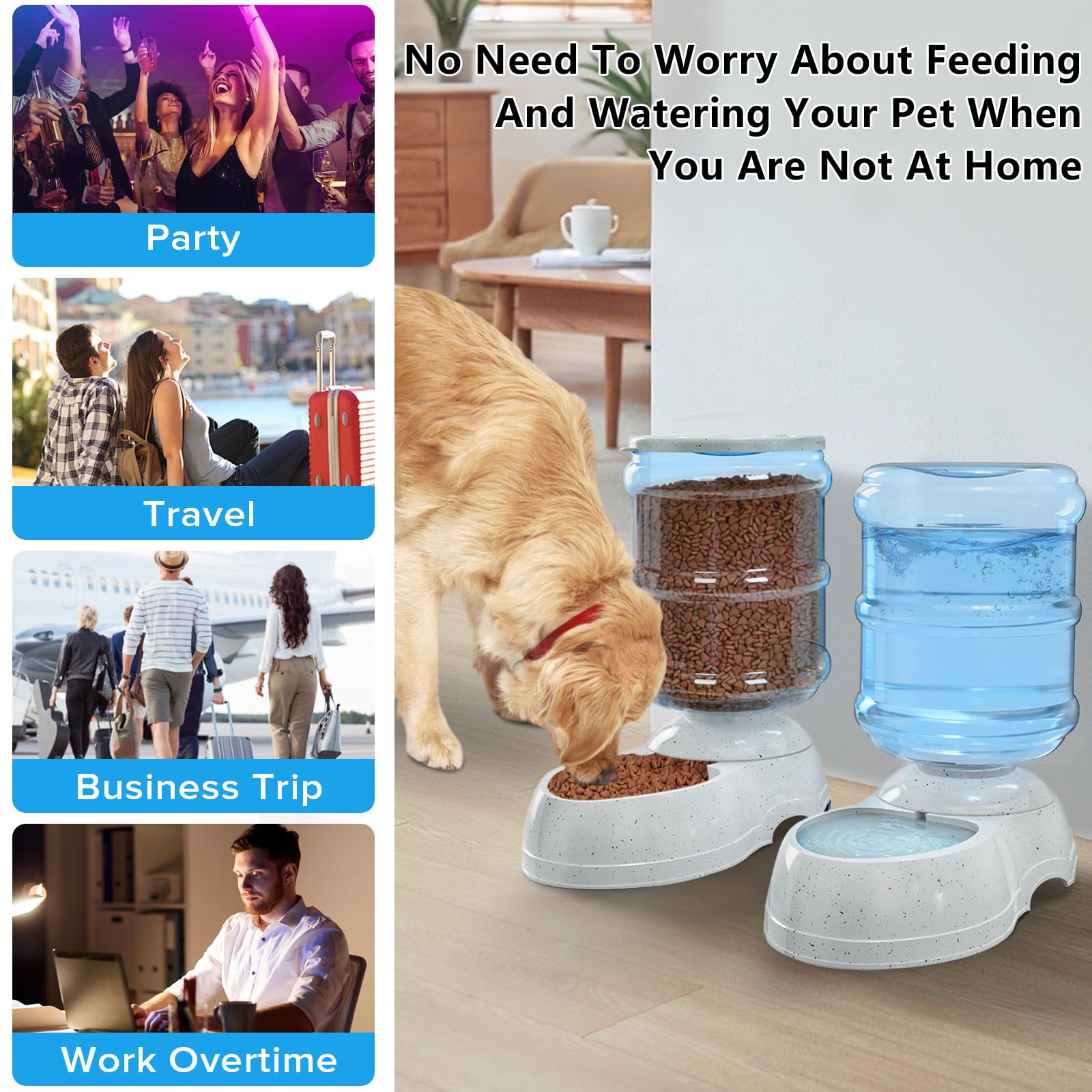Kenond Comederos automáticos para perros, dispensador de comida por gravedad para mascotas, cuenco grande para agua para gatos y perros, 3 galones