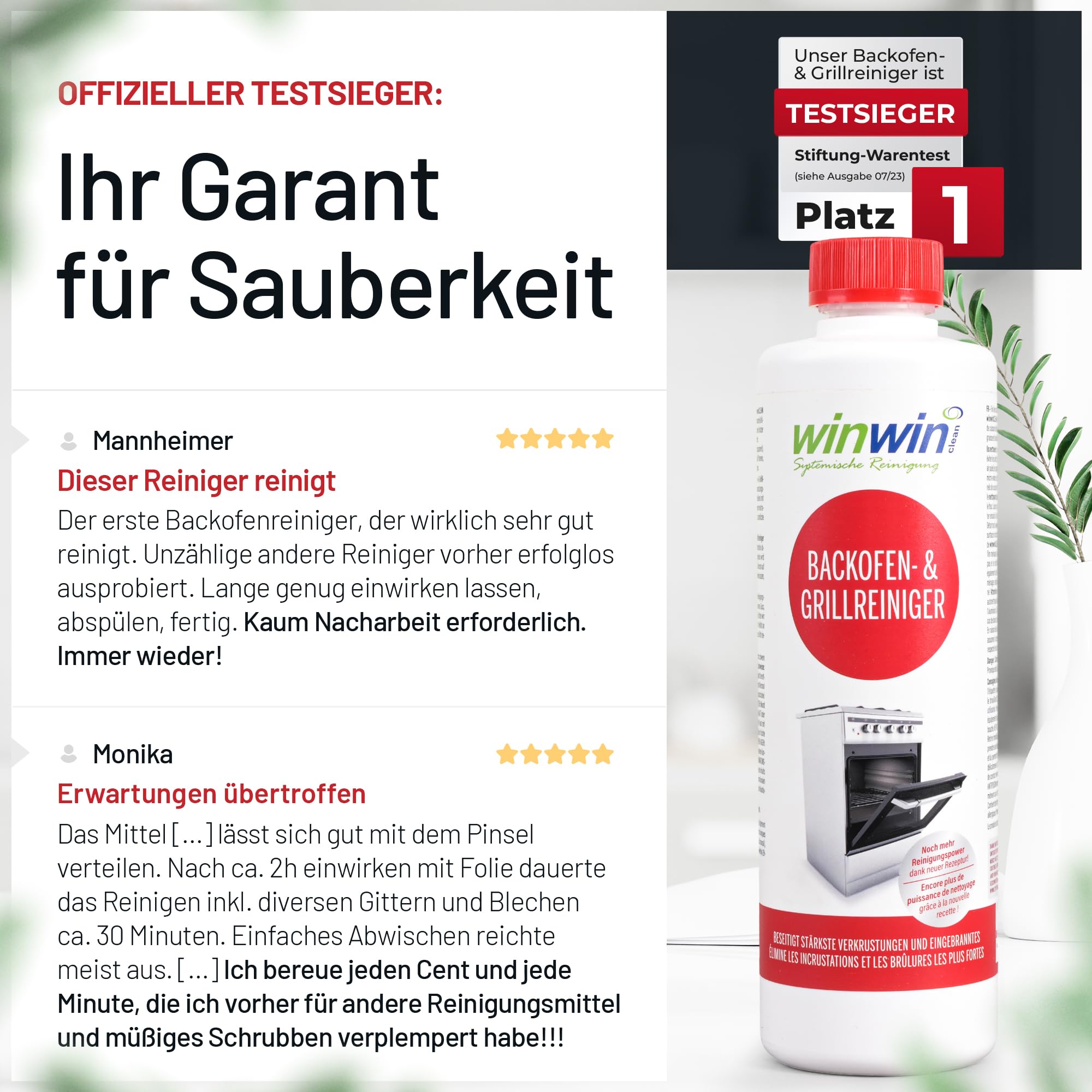 winwinCLEAN® Backofenreiniger & Grillreiniger mit Pinsel [Testsieger Stiftung Warentest] Starker Intensivreiniger & Fettlöser für hartnäckige Ablagerungen I Backofen, Gasgrill, Ceranfeld – 0,5L