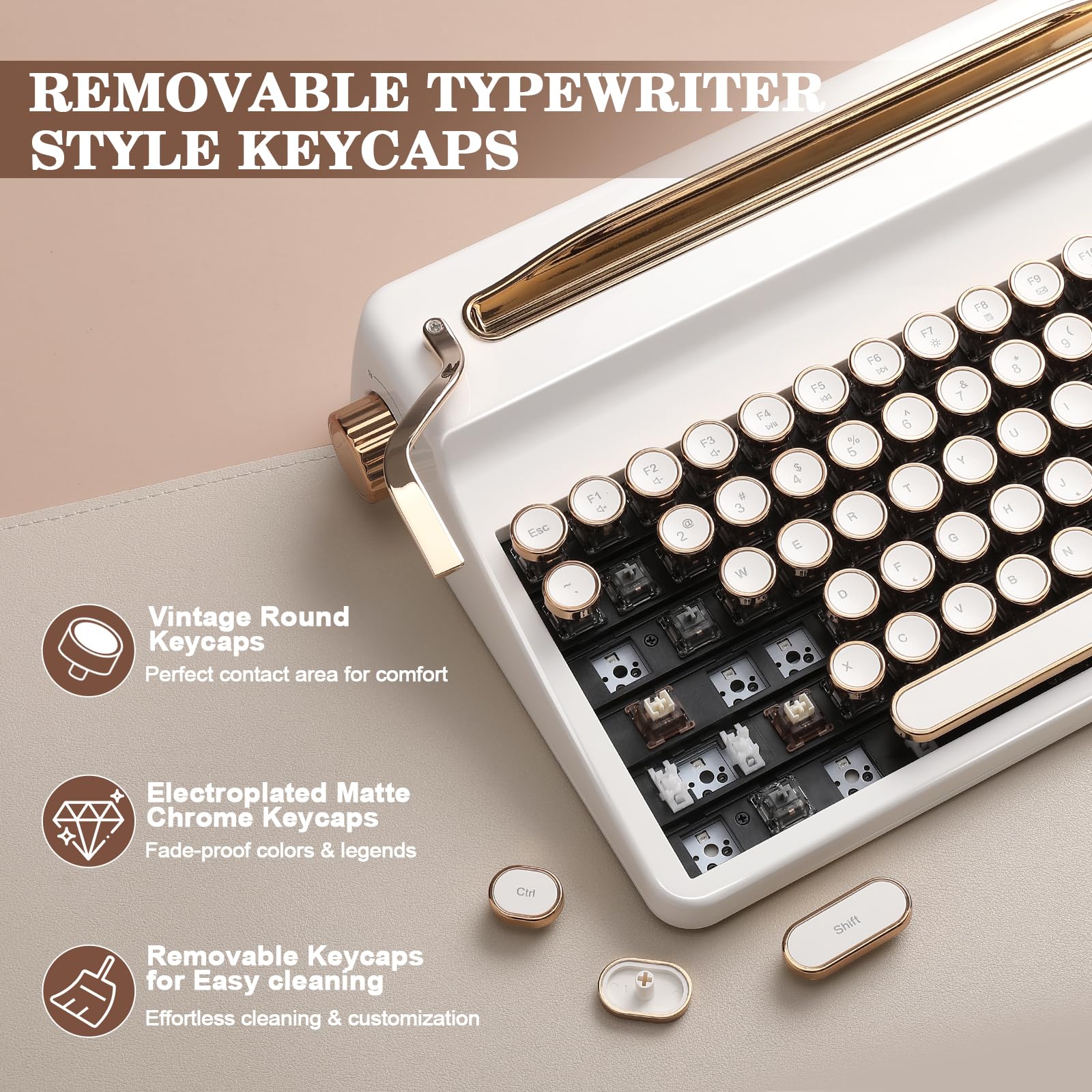 YUNZII QL75 Clavier Mécanique Rétro sans Fil Hot-Swap, Keycaps Rondes Punk, RGB Programmable QMK/Via, Tri-Mode (2.4GHz/BT5.0/USB-C), Multi-Appareils (Blanc, Cocoa Cream V2 Linear)