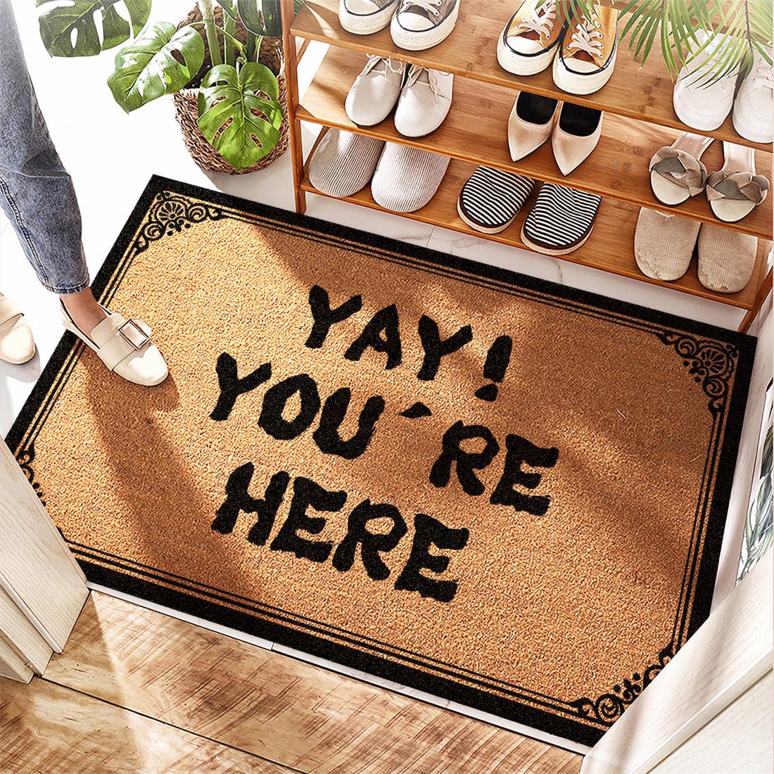 Tapis de porte d'entrée intérieure en coco 50x80 cm demi-lune cœur