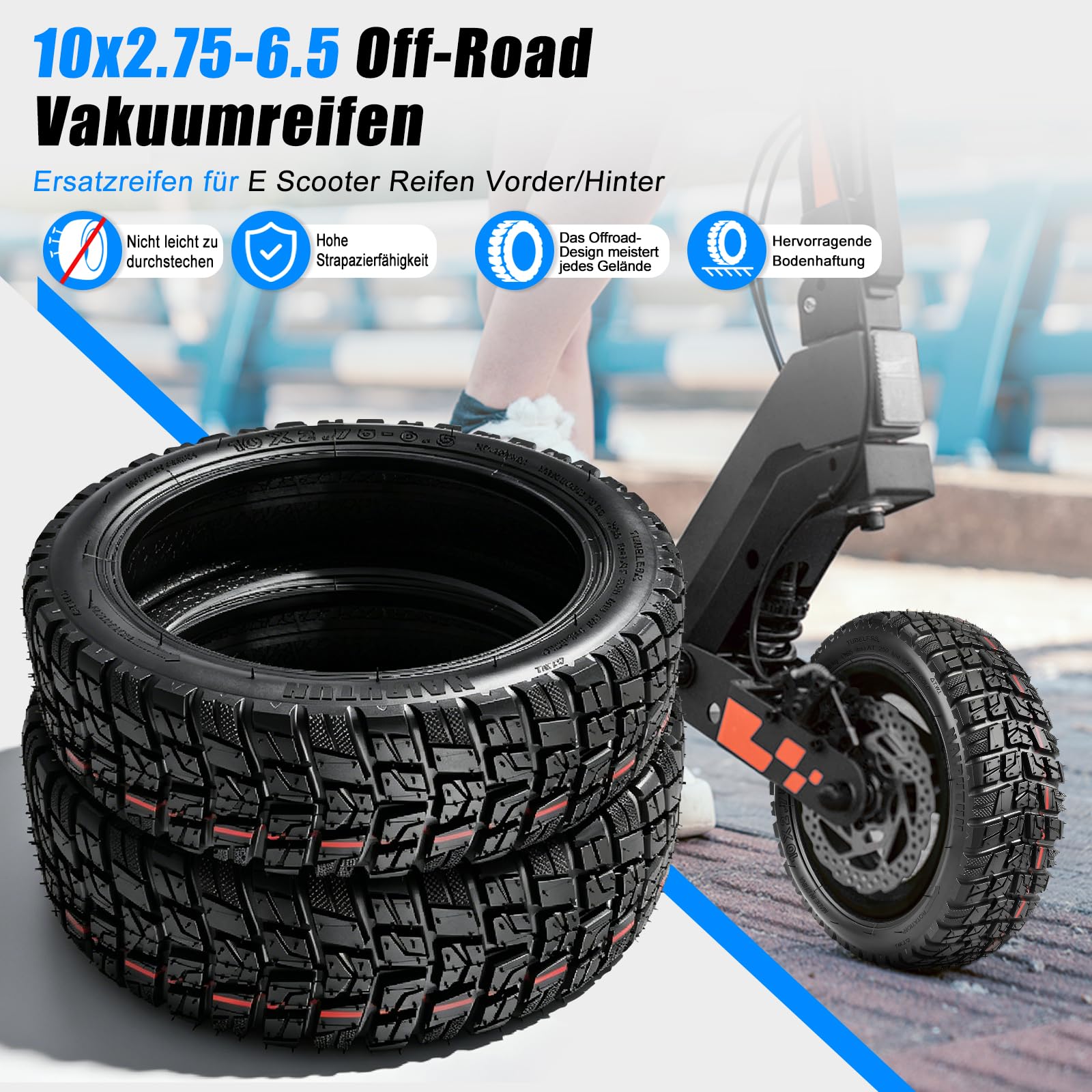 2 Pcs 10x2,75-6,5 Tubeless Reifen, 10 Zoll Scooter Reifen für Kukirin G2/G3/G2 Ultra/M4 Max/A1 Ersatzreifen, Vorne/Hinten Roller Verdicktreifen, Rutschfest und Durchstoßfest