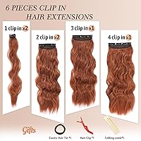 Vista 3 de NAYOO Extensiones de clip para cabello de 20 pulgadas para mujer, cabello ondulado y rizado de cobre rojo, extensiones de cabello sintético