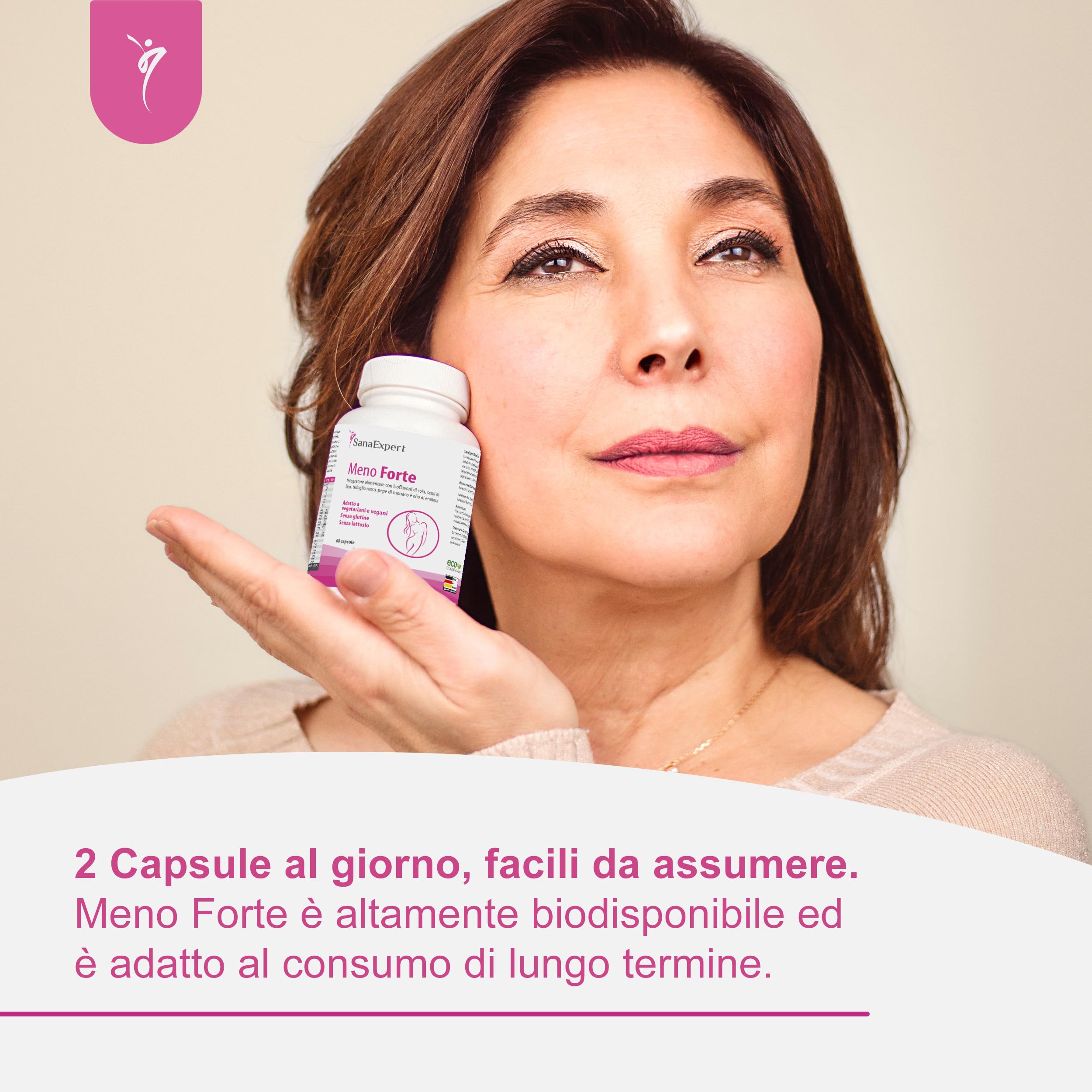 SanaExpert Meno Forte - Integratore Naturale per Alleviare i Sintomi della Menopausa - Con Isoflavoni di Soia, Calcio, Selenio e Vitamine - 60 Capsule - Prodotto in Germania