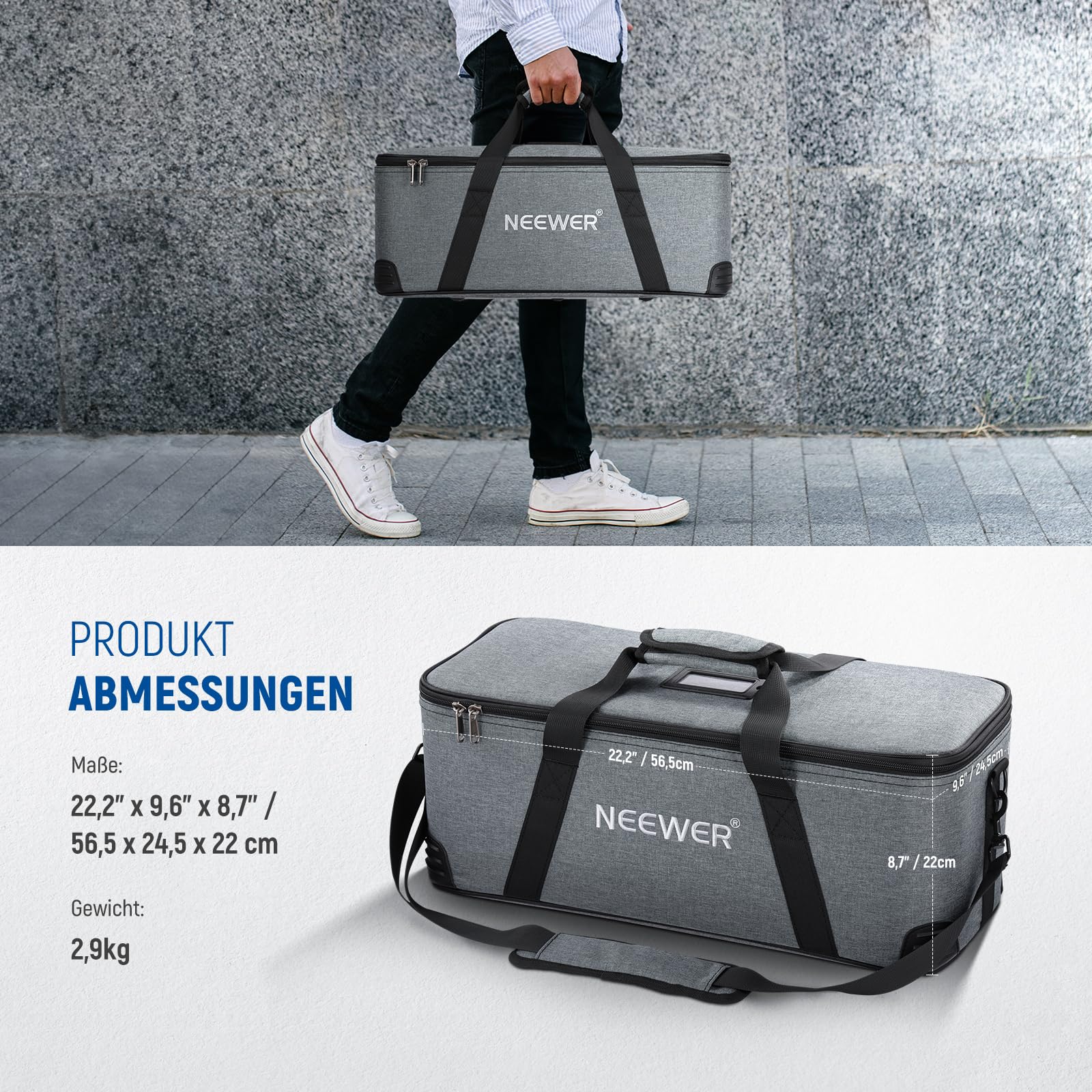 NEEWER Tragetasche mit Schultergurt Griff, Robuste Schaumstoffpolsterung für CB300C CB200C FS300C FS230C FS150C CB300B CB200B FS230B FS150B CB100C CB60B RGB CB60 Q300 Q4 Flash, Transportkoffer, PB6