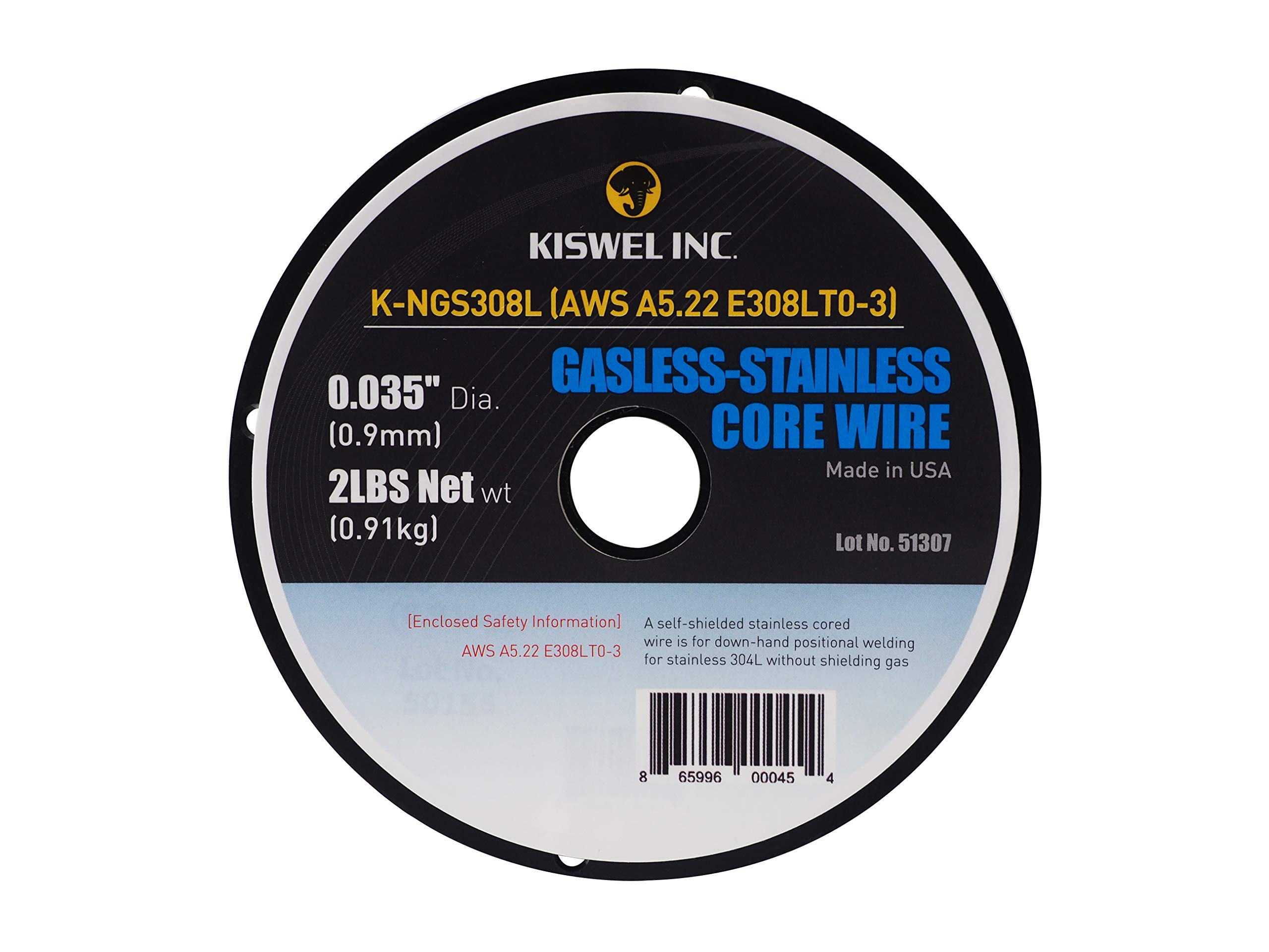 (Made in USA) Kiswel K-NGS308L E308LT0-3 .035 in. Dia 2lb. Gasless-Stainless Welding Wire