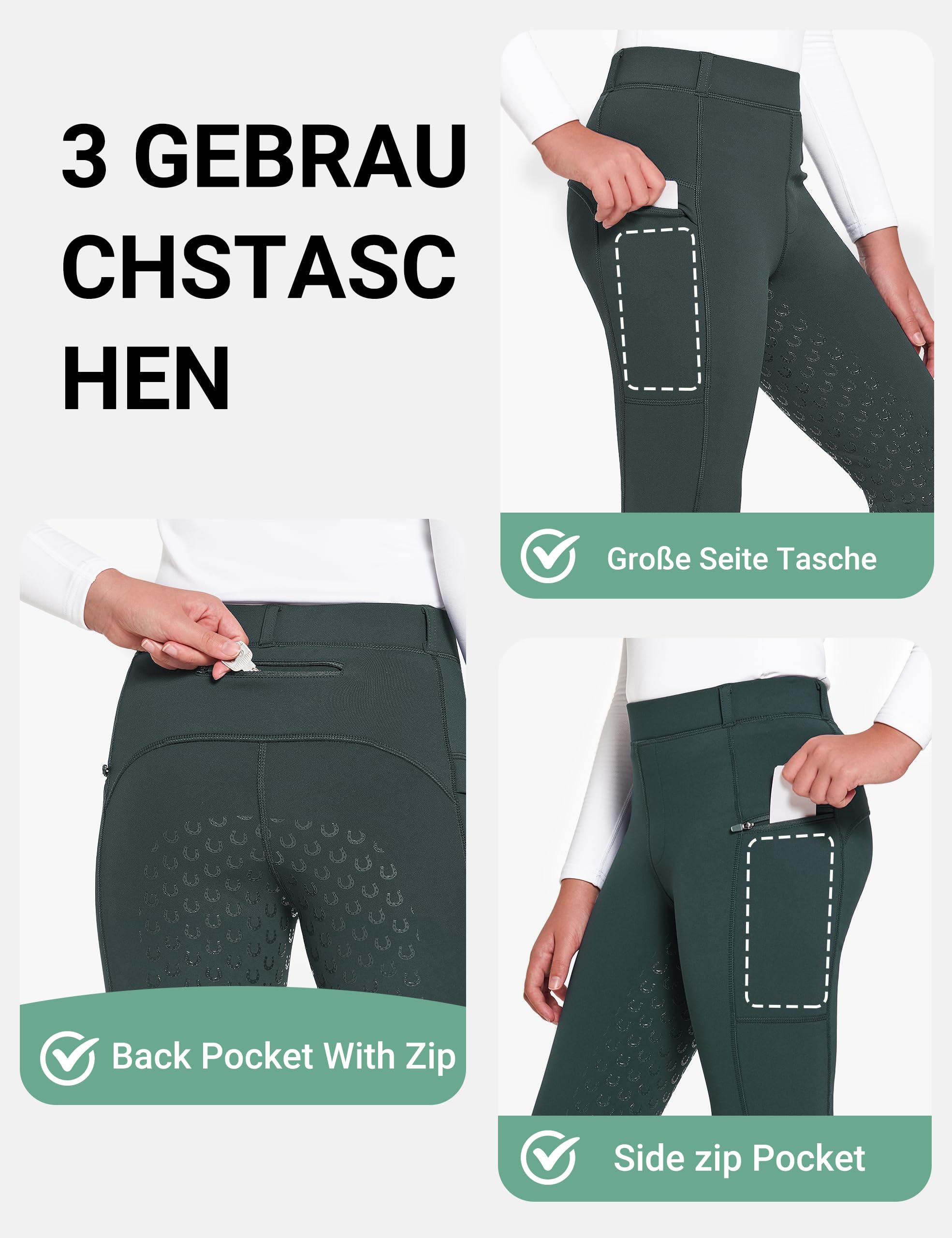 FitsT4 Sports Pantalon d'équitation d'hiver pour enfant - En silicone - Avec poche pour téléphone portable et poches