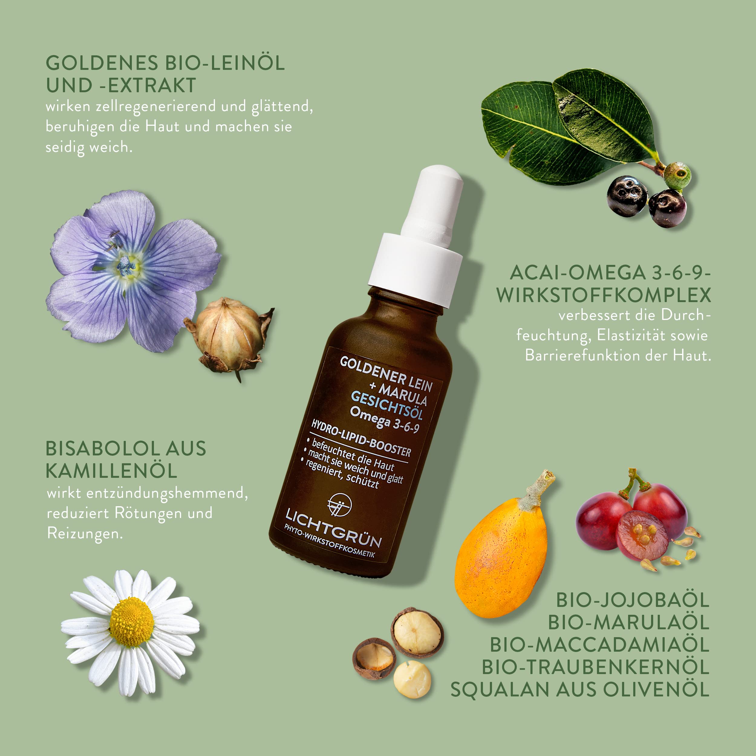 Set Hydro-Lipid-Boost, Feuchtigkeitscreme 50 ml und Gesichtsöl 30 ml, Gesichtspflege mit 70% Goldenem Bio-Leinöl, Marula und Squalan, für trockene Haut, vegan, Made in Germany