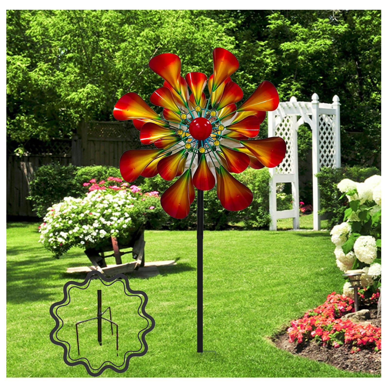 81in Wind Spinners Outdoor, Garden Windmill 2-Way Wind Sculpture Spinner with Metal Stake Yard Wind Spinner Outdoor Gifts for Garden Lovers