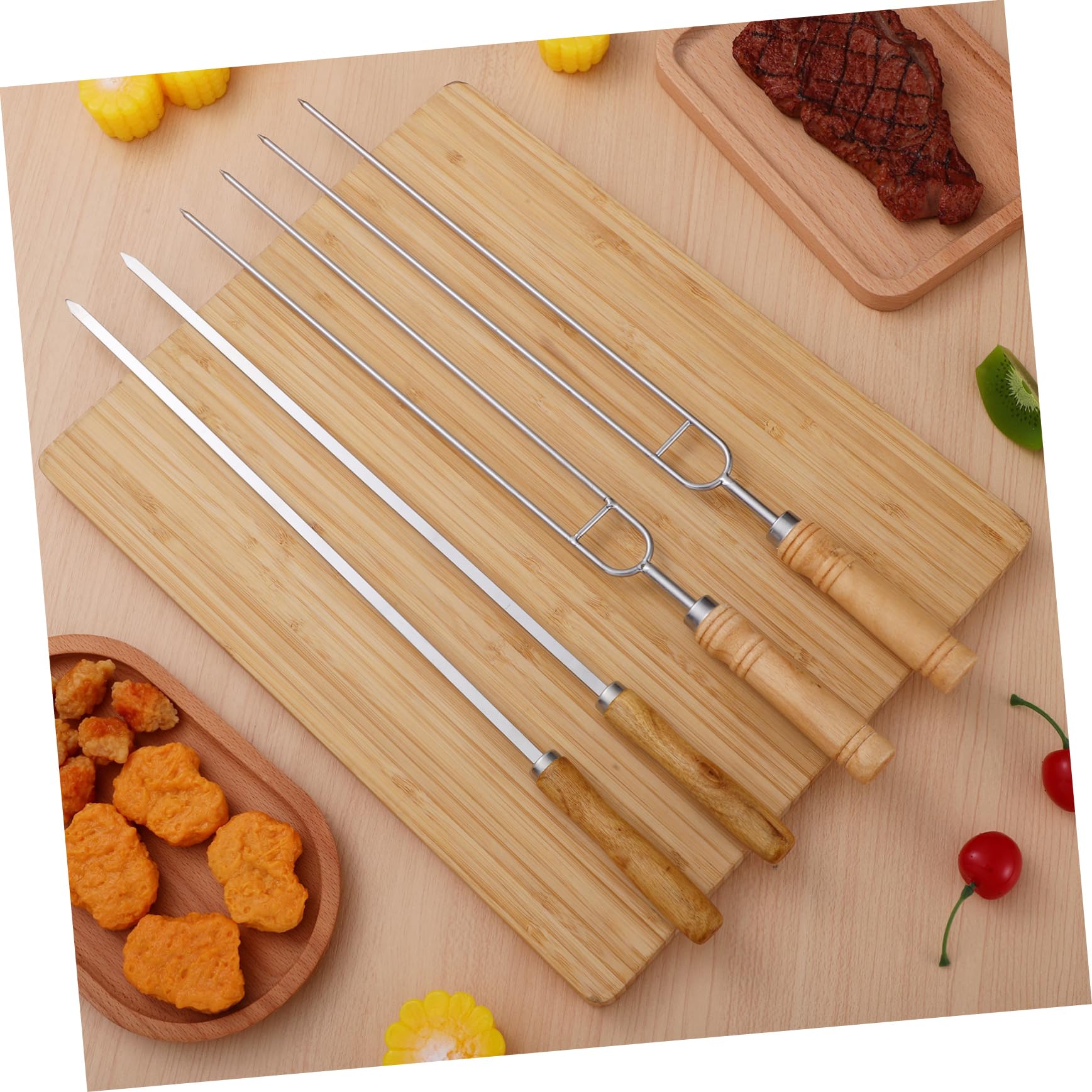VANZACK 8pezzi Spiedini Barbecue in Acciaio Inox Bastoncini per Grigliare e Servire con Manico in Legno per Arrostire Sul Fuoco da Campo Spiedini Doppia Testa e Testa Colore Casuale