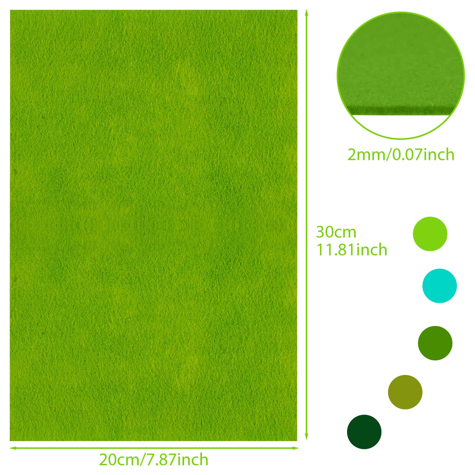 NEBURORA 2mm Thick Felt Sheets for Crafts 20 Pcs Stiff Felt for Crafts Green Felt Fabric Sheets Patchwork Sewing Craft Supplies (Green Series) - Image 2