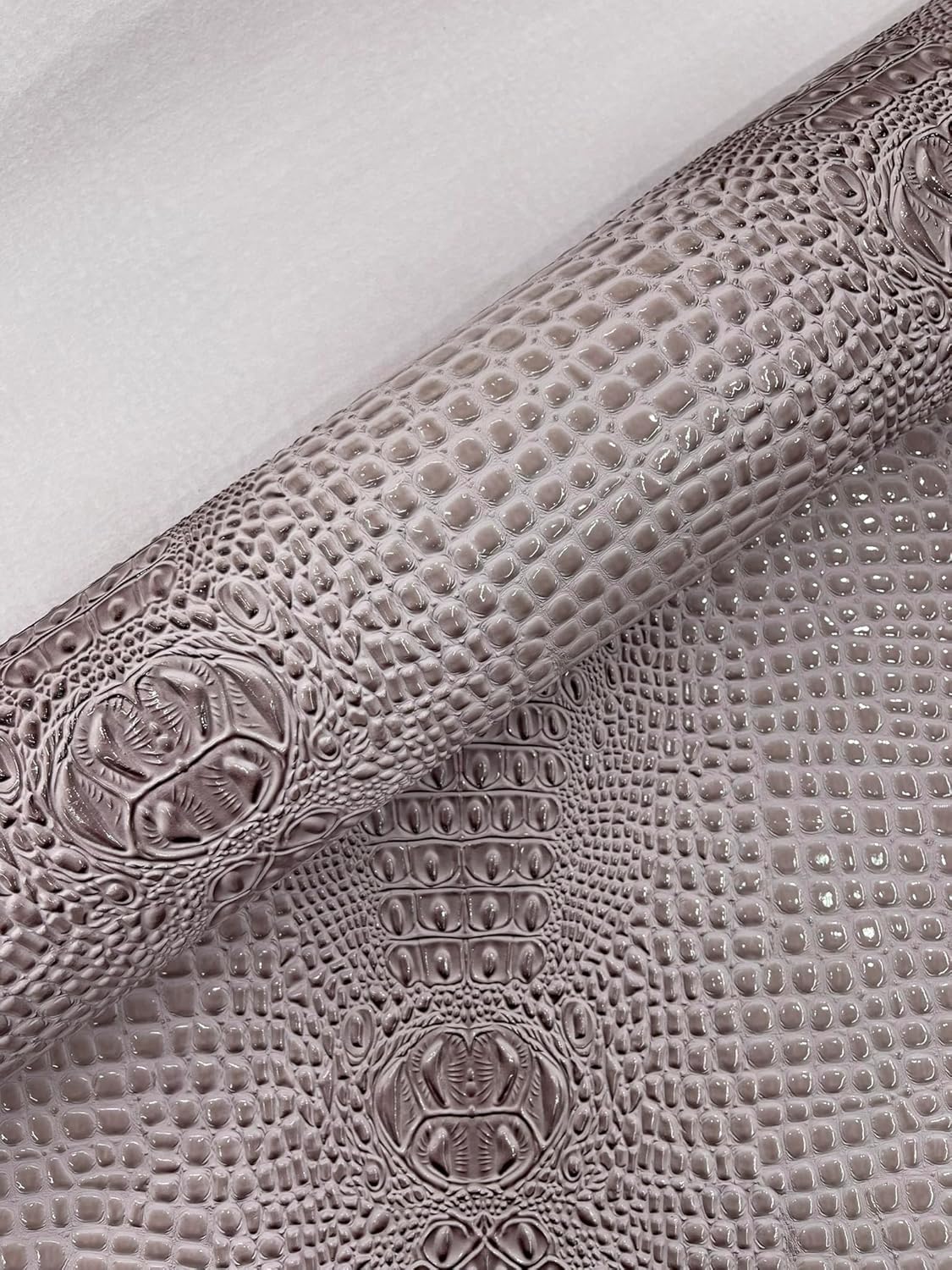 Glossy Two Tone Gator Fake Leather Upholstery, 3D Crocodile Skin Texture Faux Leather PVC Vinyl, 54" Wide (Winter Lilac, 18" X 54")
