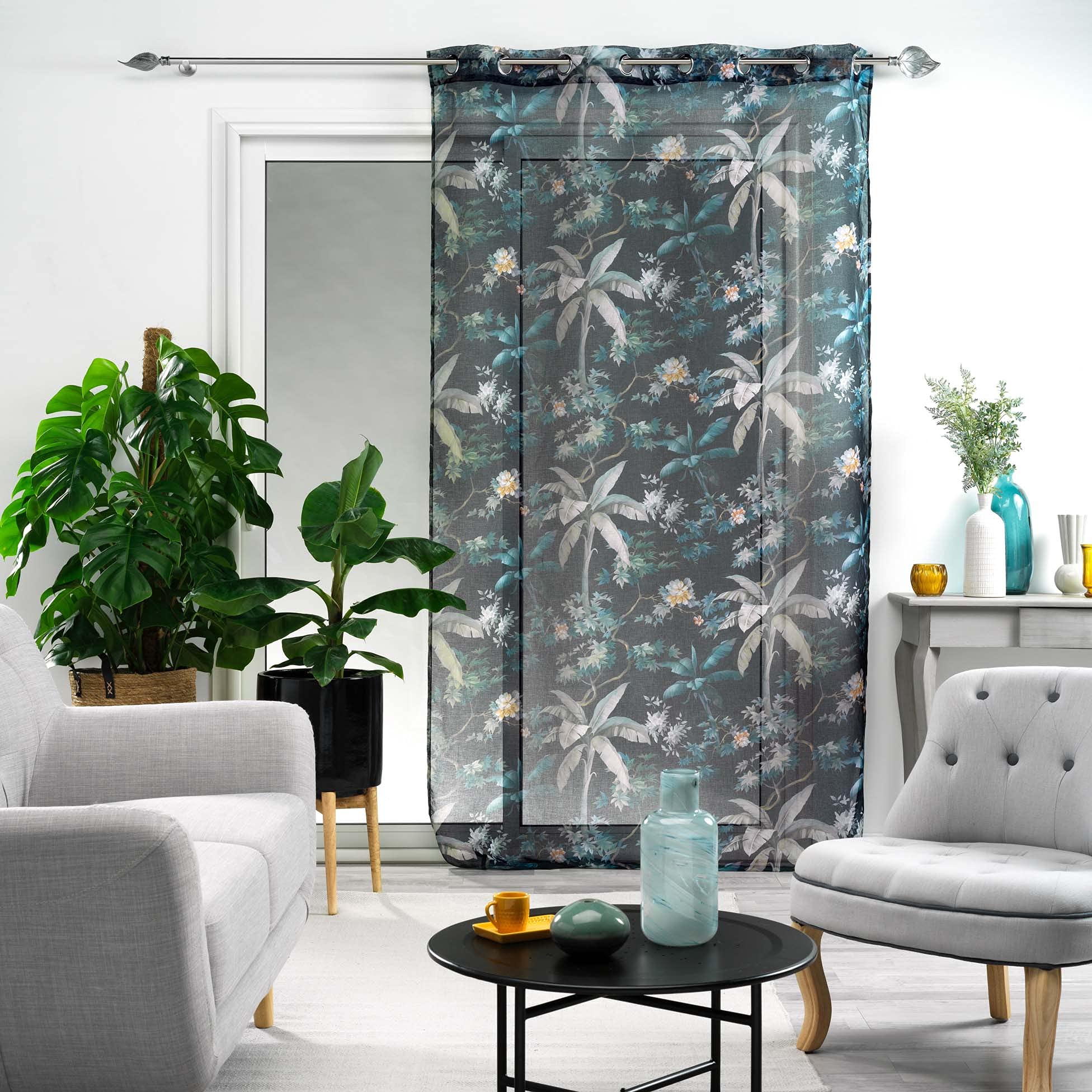 Douceur D'Intérieur Tenda Con Occhielli Callao – Blu 140x240 Cm – Velo Leggero Con Pompon E Top Stampato
