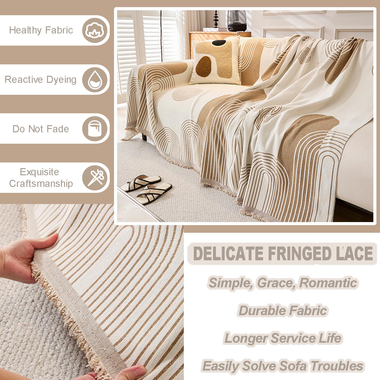 Plaids Ou Jeté De Canapé De Luxe- Housse De Canapé avec Accoudoirs 1 2 3 4 Places Couverture De Canapé Chenille Serviette De Canapé d'angle Polyvalente pour Chaise Lit(180X420cm,Gray)