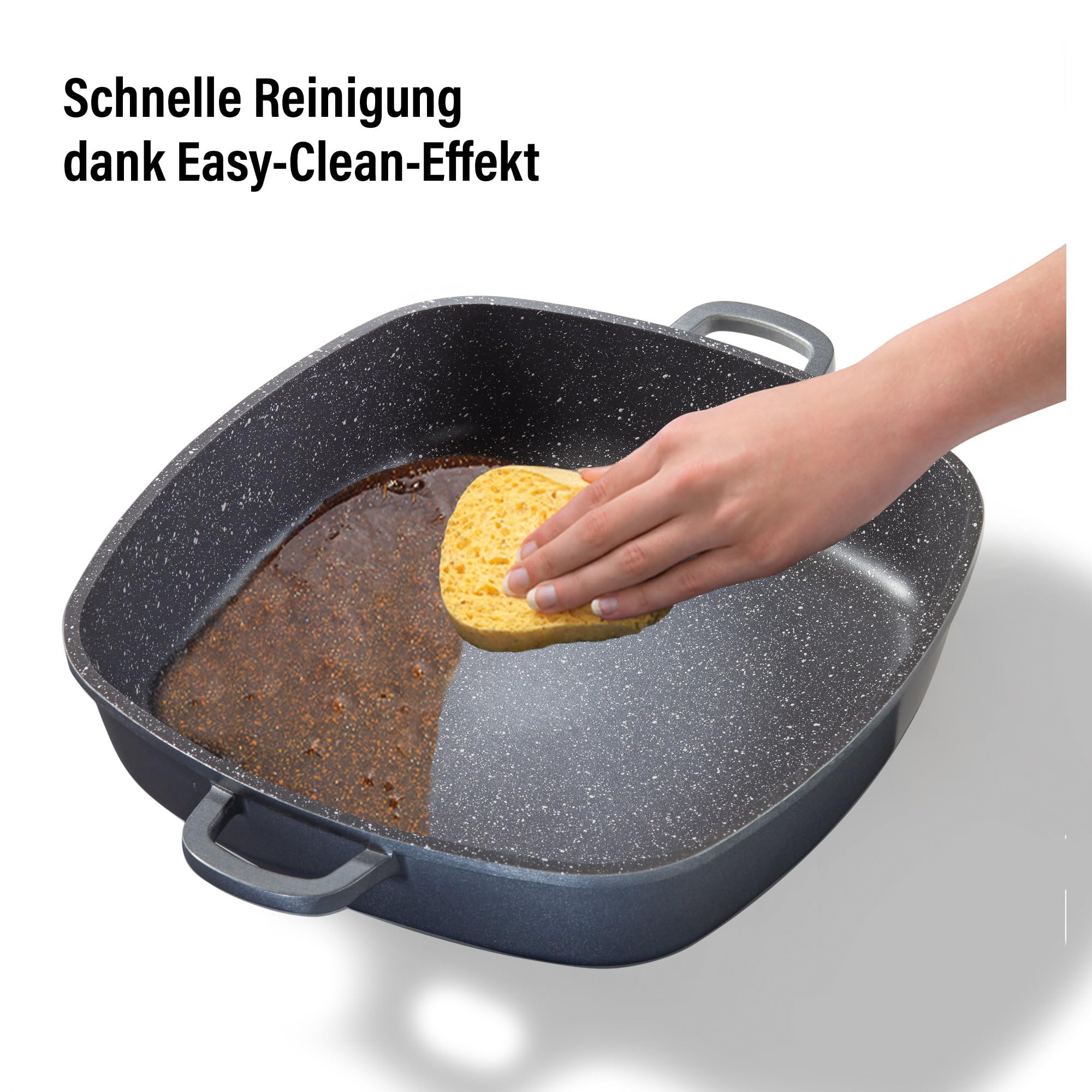 STONELINE Servierpfanne Eckig 32 cm, Eckige Pfanne Induktion mit Deckel, Aroma Funktion, Aluguss, Antihaft Pfanne Beschichtet mit echten Steinpartikeln, Für alle Herdarten, Backofen, Grau