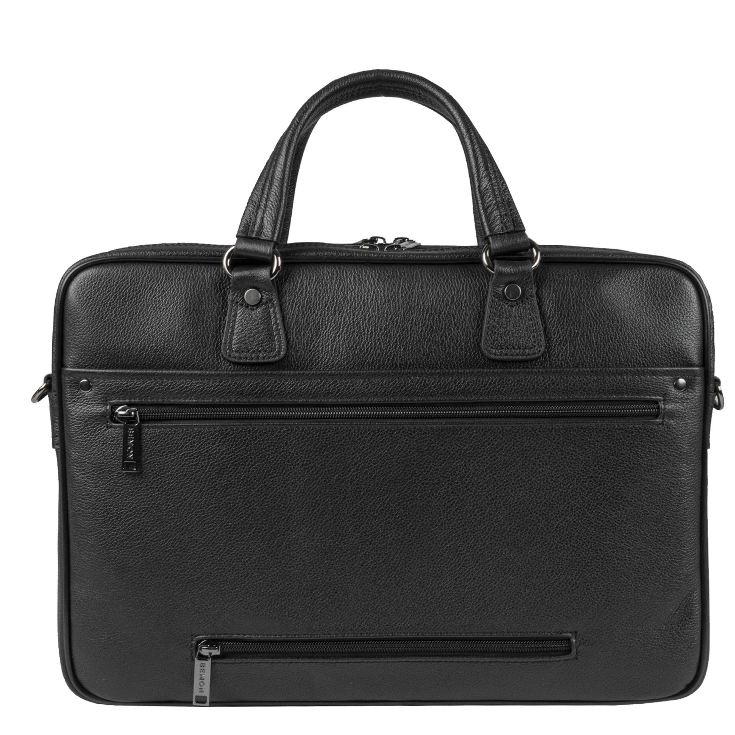 BEMON Porte ordinateur 15.6 pouces 2 compartiments, porte documents en cuir grainé pour homme Enzo, 30 x 41 x 12 cm