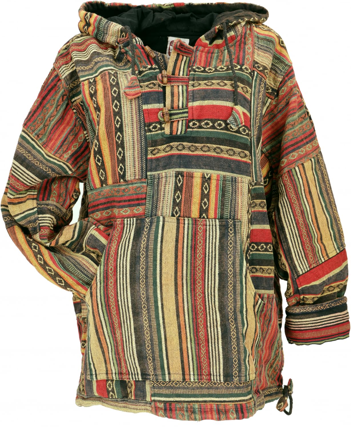 GURU SHOP Goa - Felpa con cappuccio unisex Stonewash Patchwork Baja Hoody da uomo, senape, L