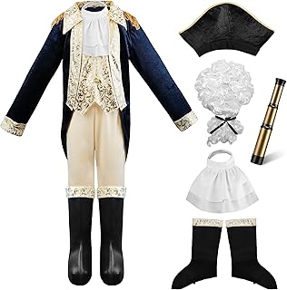 IKALI Kids George Washington Costume With Wig and Hat Accessories, Boys Children Hamilton American Colonial Day Outfit