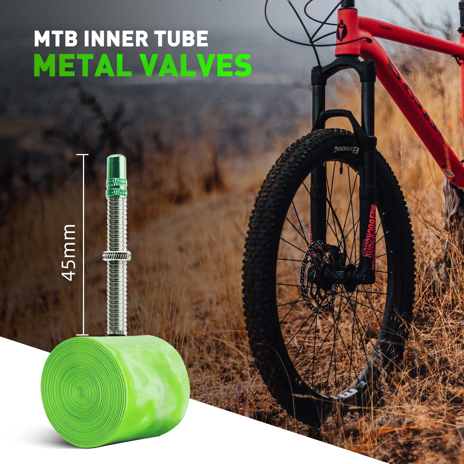 Paquete de 2 Tubos Interiores de TPU MTB29 Pulgadas x 1.9-2.5 para neumáticos de Bicicleta MTB, Durabilidad Mejorada, Tubo de Bicicleta de 45 mm de Longitud de la válvula Presta