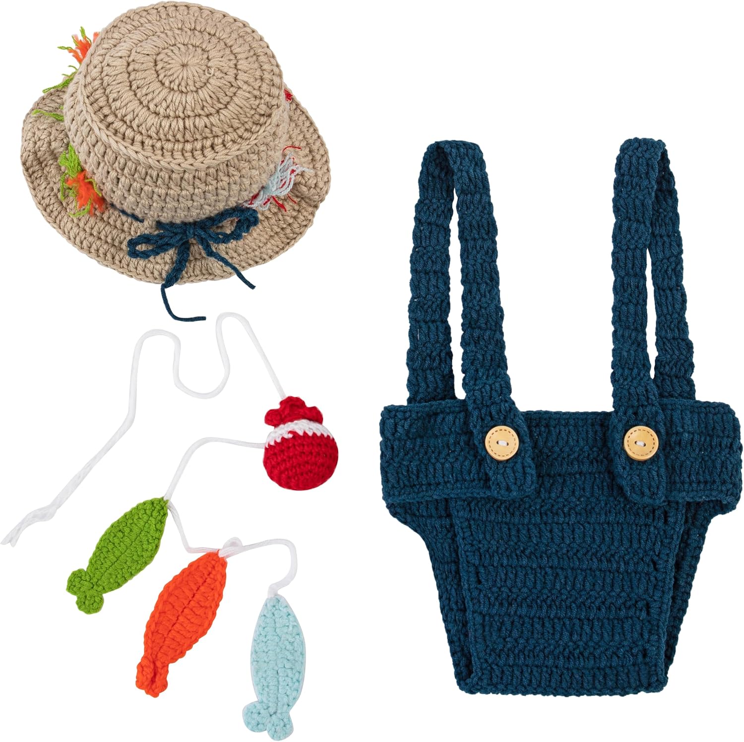 Newborn Photography Props Baby Photo Outfits Boy Fishing Outfit Crochet Fisherman Clothes Set For Photoshoot