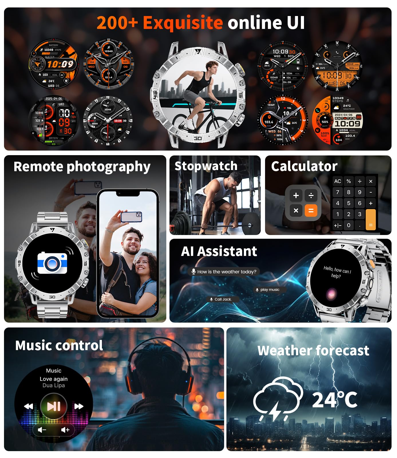 SUNKTA Montre Connectée Homme 1000 mAh Grande Batterie 1,7″ HD Bluetooth appels Smartwatch Homme pour iOS Android Lampe LED,Surveillance de la santé,moniteur de sommeil,3 bracelets,2 chargeurs,Argenté