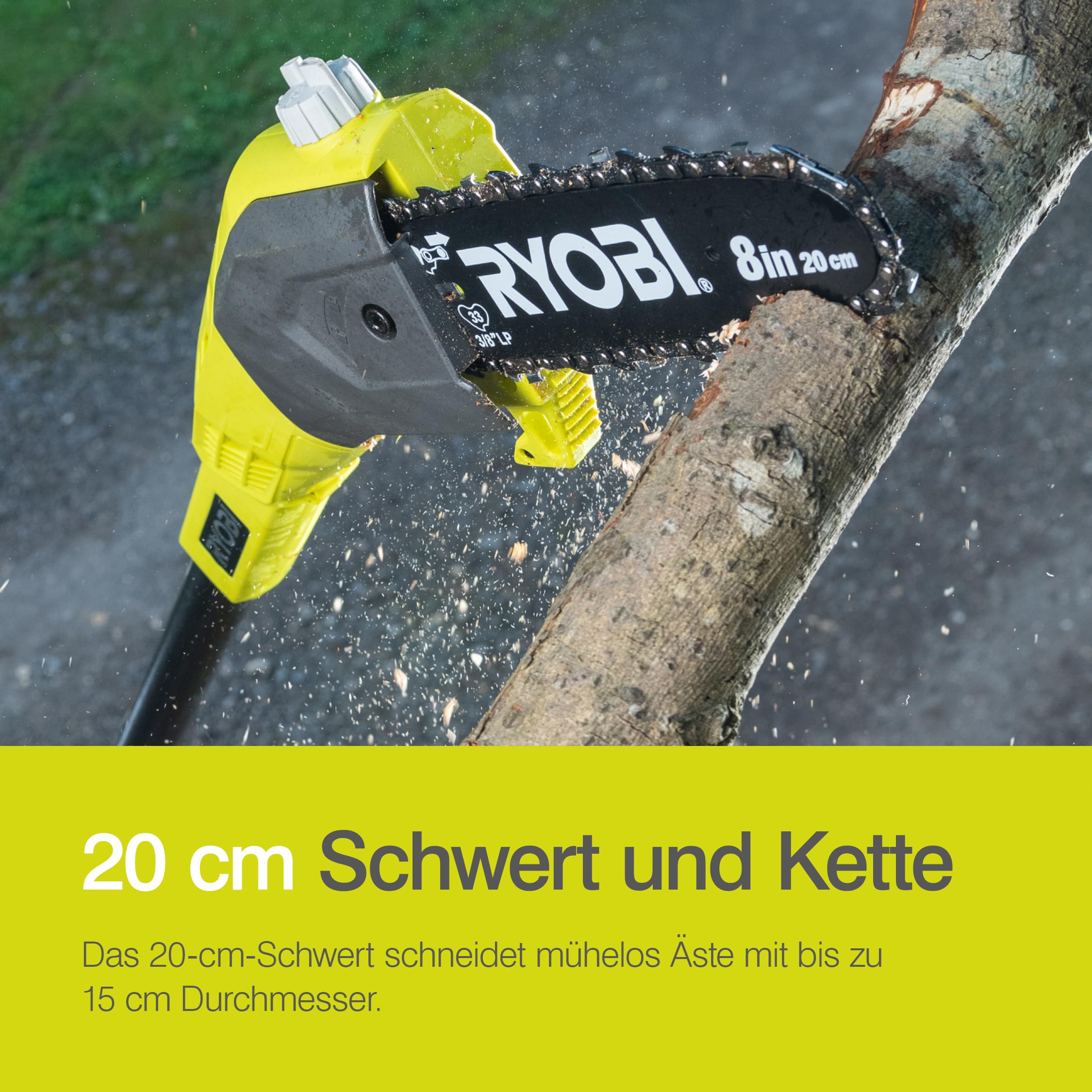 RYOBI 18V ONE+ Akku-Hochentaster OPP1820 | Teleskop-Astsäge mit 20 cm Schwert, 5,5 m/s Kettengeschwindigkeit, Reichweite bis 4 m, automatische Kettenschmierung, ohne Akku und Ladegerät