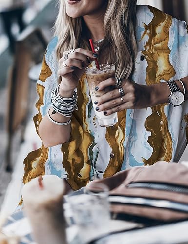 Miniatura 3 de Salida de baño para mujer, camisa con botones de seda, quimono, salida de baño de verano para mujer (CP-Aline)