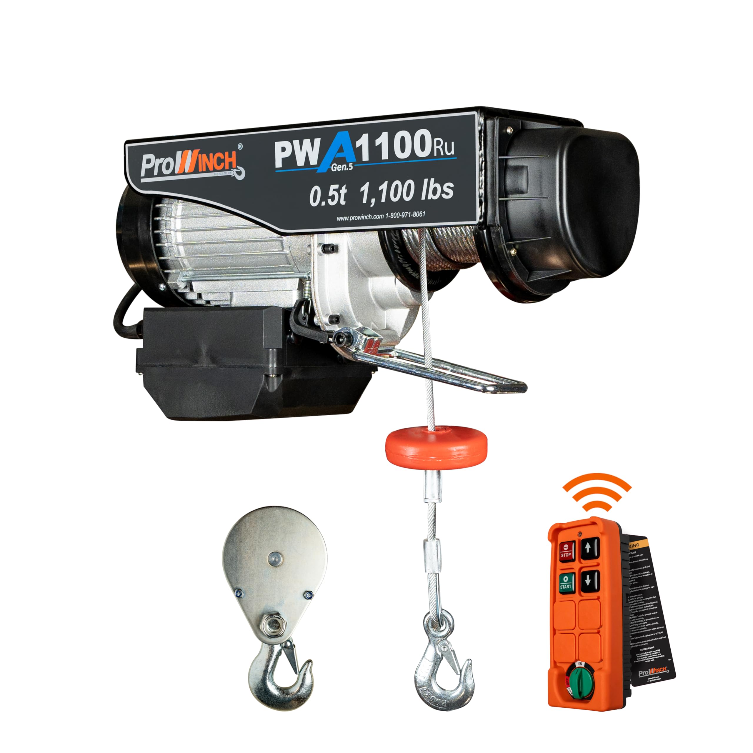 Prowinch Electric Hoist, 110V, 1100lbs Lifting Capacity, 38ft Lifting Height, Wireless Remote Control, Upper & Lower Limit Switches for Home Improvement, Warehouse Clearance, Garage Hoist System