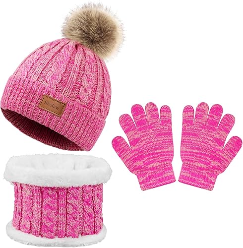 Hicdaw Conjunto de gorro y bufanda de invierno para niños, gorro de invierno para niños pequeños, gorro con forro polar y bufanda para niños y niñas