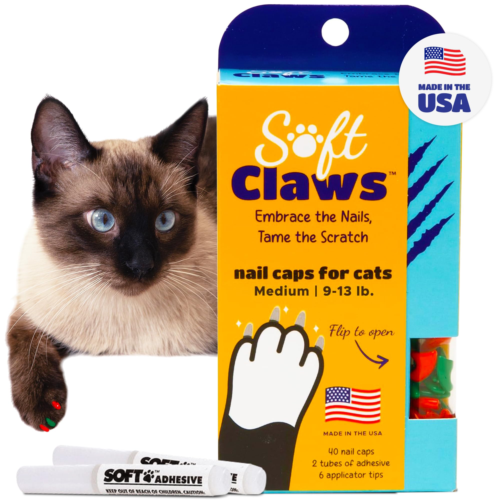Soft Claws for Cats, Size Medium, Color Holiday (Red & Green)