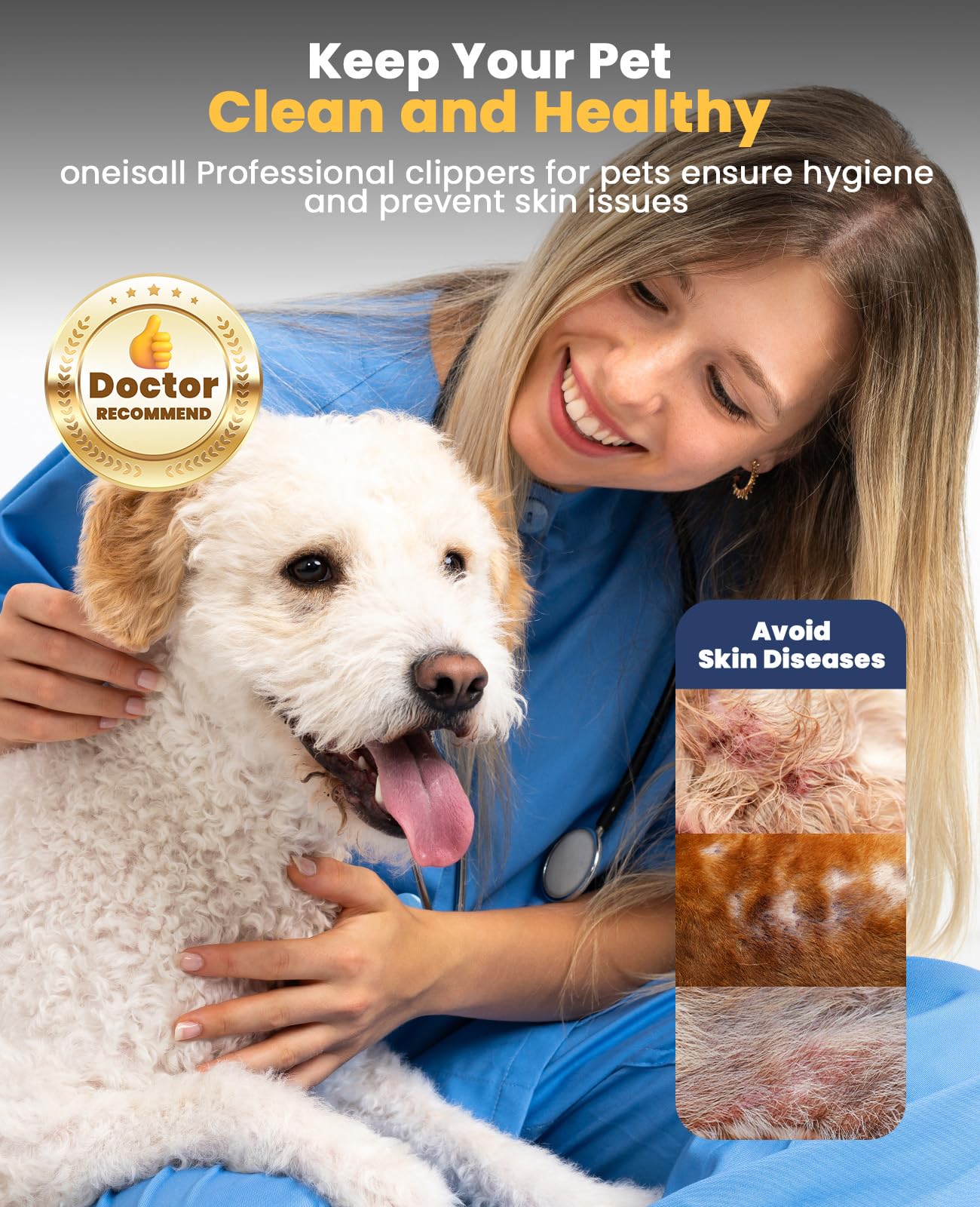 oneisall 3 in 1 Tosatrice per cani con pelo folto/denso, set professionale ad alte prestazioni per tosare i cani, tosatrice silenziosa per cani di piccola e grande taglia